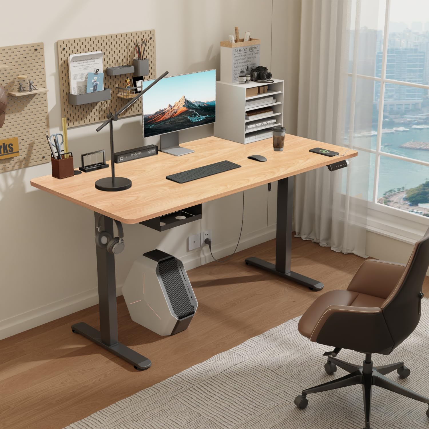 Airfish Escritorio Elevable Electrico 160 × 80cm con Puerto USB, Mesa Escritorio Elevable con Alerta de Sedentarismo, Escritorio Ajustable en Altura, Mesa de Oficina Elevable