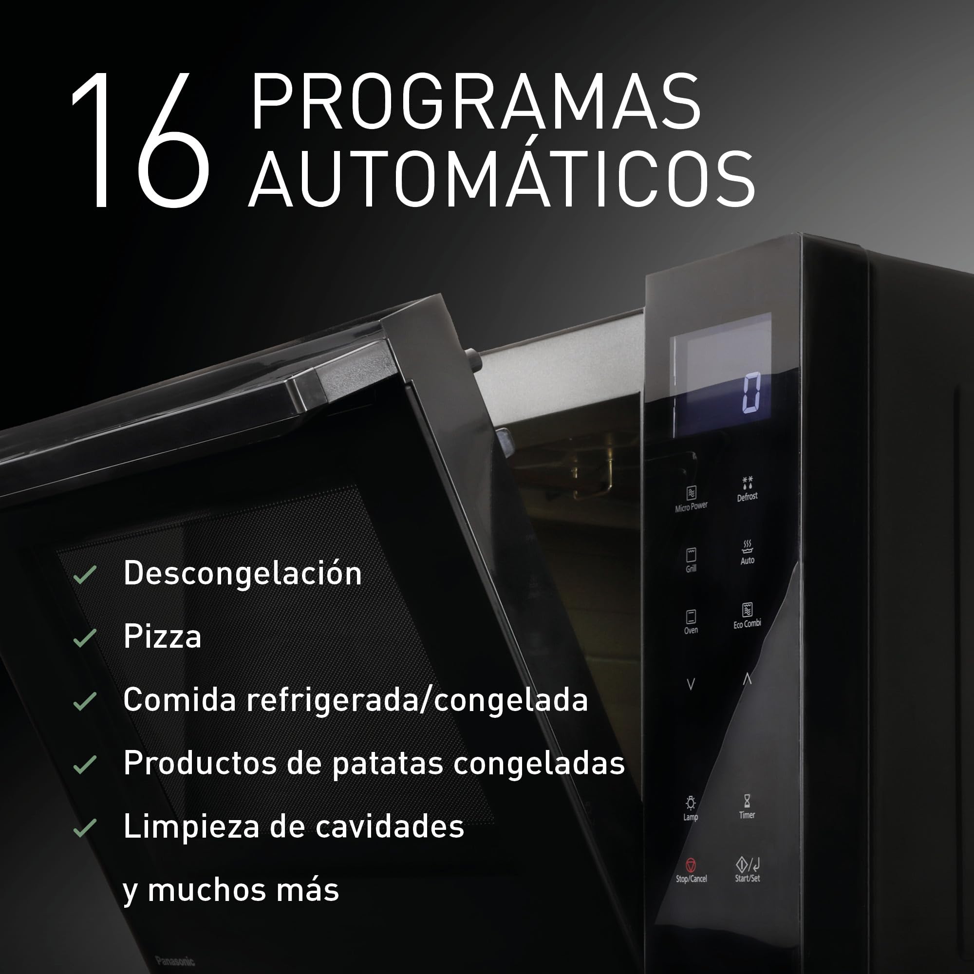 Panasonic NN-DF38PBEPG Horno Microondas y Grill, 1000W, 23L, Inverter, Modo Eco Combi, Plato no Giratorio, 16 Programas Automáticos, Bandeja Esmaltada, Rejilla Alambre, Fácil Limpieza, Negro
