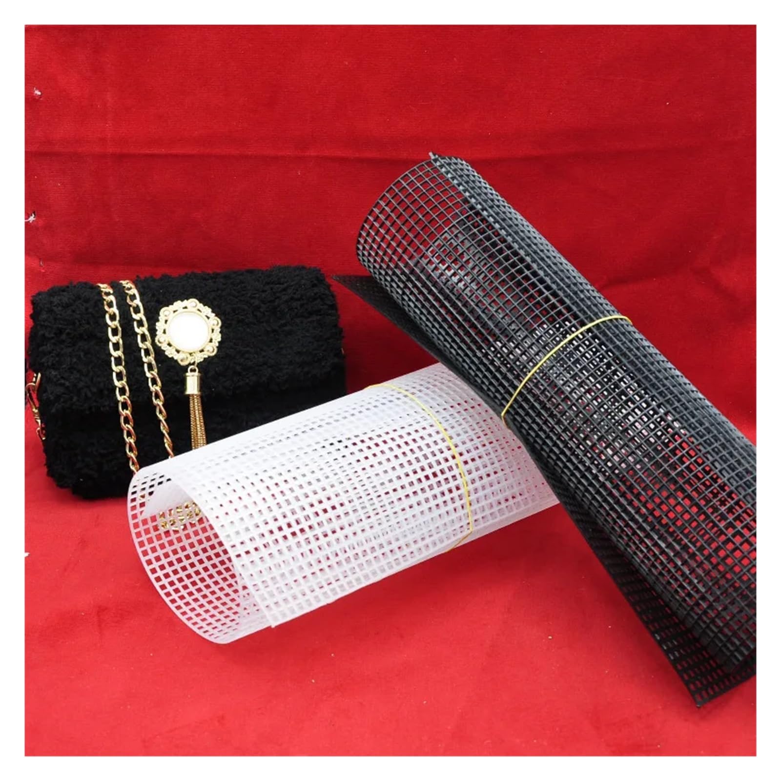 Transparent Mesh Canvas Sheets Kunststoff Mesh Tuch Tasche Teppich Thread Haken Handwerk liefert DIY Handarbeit Knüpfhaken Zubehör Haken Handwerk langlebig Gitter(Black,60x42cm)