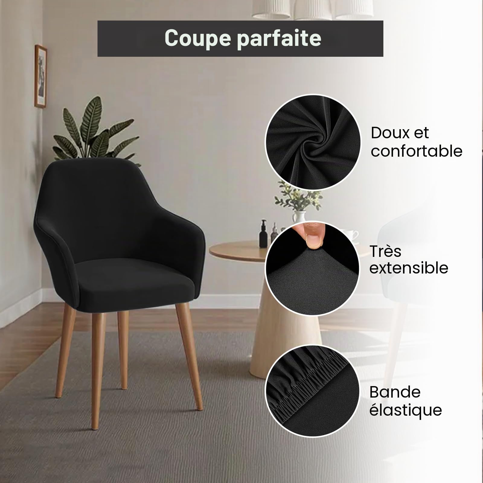 Alishomtll Lot de 6 housses de chaise extensibles avec accoudoirs - Noir
