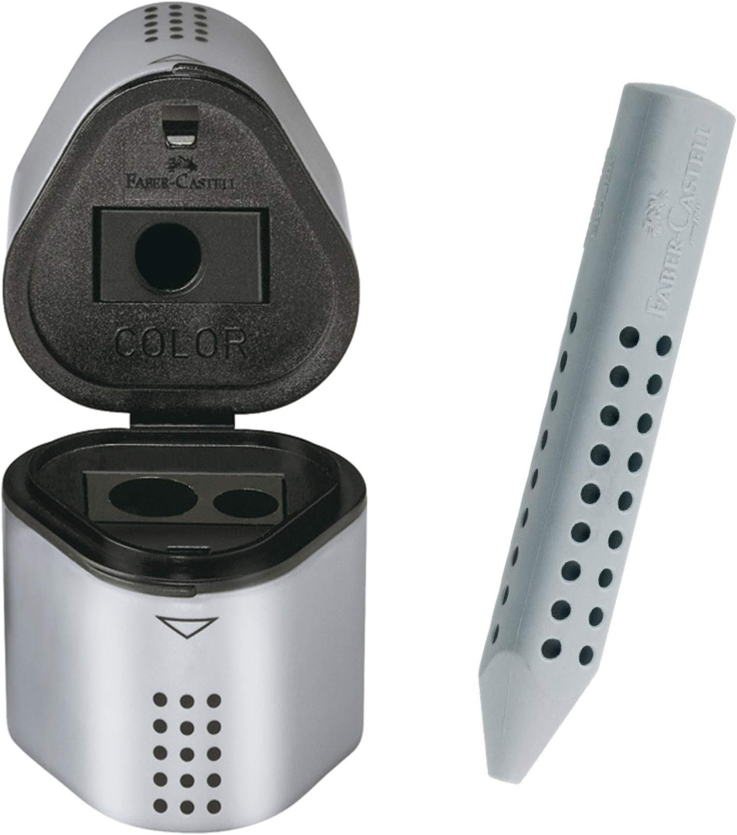 Faber-Castell Dosenspitzer Grip - Spitzer Mit Radiergummi In Silber/schwarz