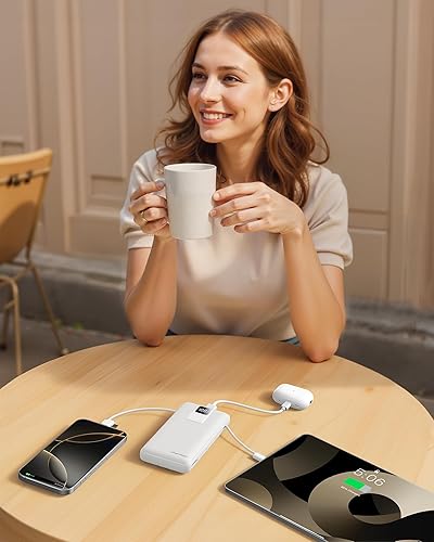 Miniatura 7 de charmast Cargador portátil de 20000 mAh con cables integrados y enchufe de pared, cargador de batería USB C de 20 W, batería de carga rápida,