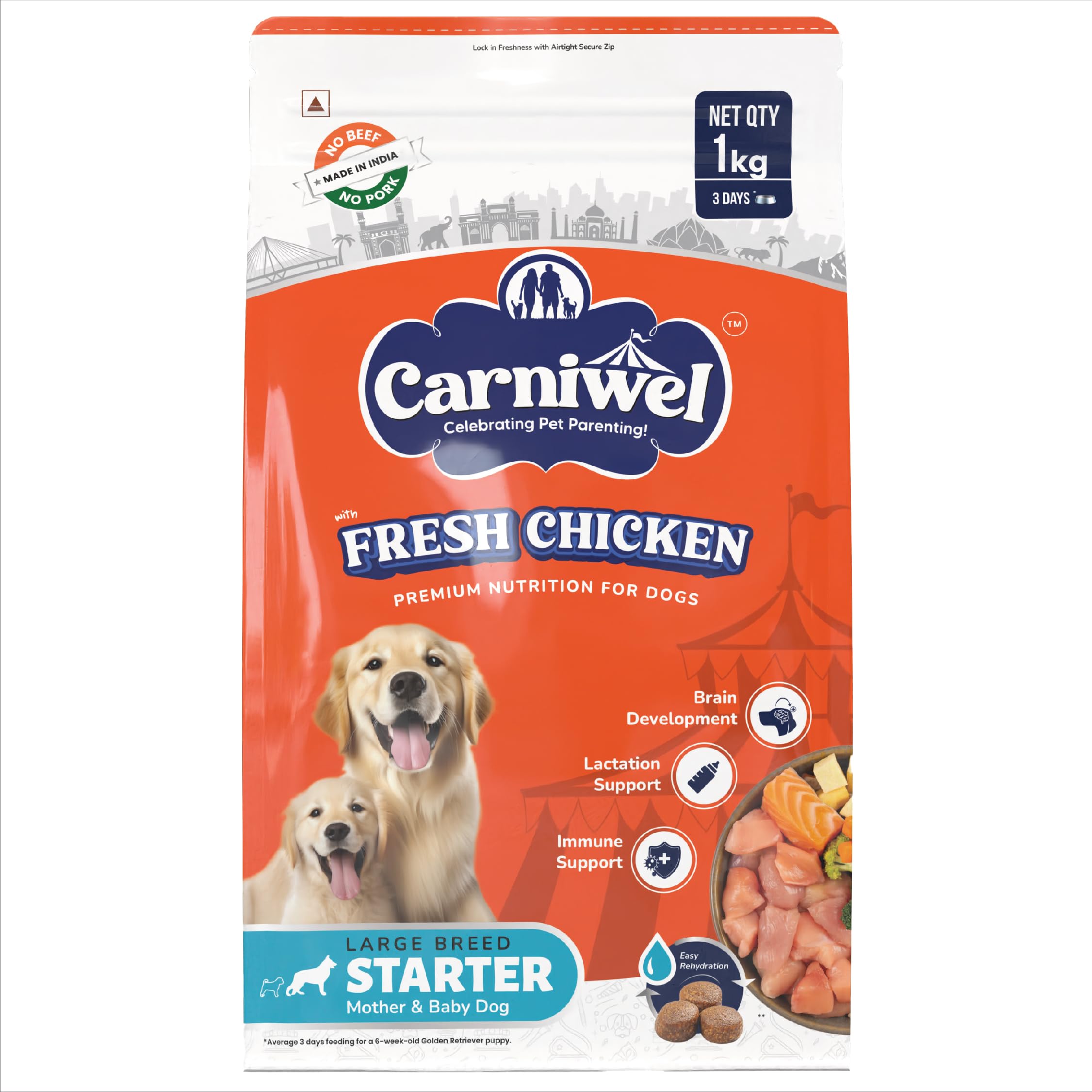 Carniwel Dry Dog Food with Fresh Chicken | Natural Ingredients for Easy Weaning | GMO-Free | Highly Palatable | Immune & Lactation Support | Premium, Tailored Nutrition for Large Dog, Starter, 1kg (B0D876RDN4) Amazon Price History, Amazon Price Tracker