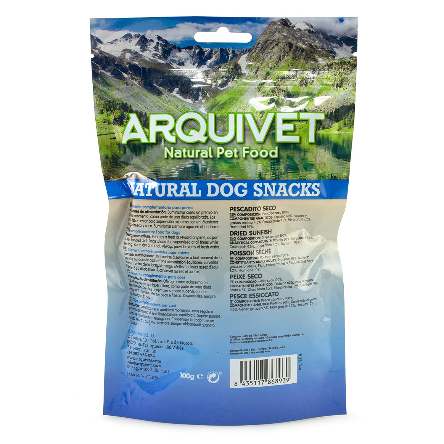 Arquivet Lot de 12 unités Snack Poisson Sec 100 g - Natural Dog Snacks - 100% Naturel - friandises, friandises pour Chiens - Produit Light - Très Riche en nutriments