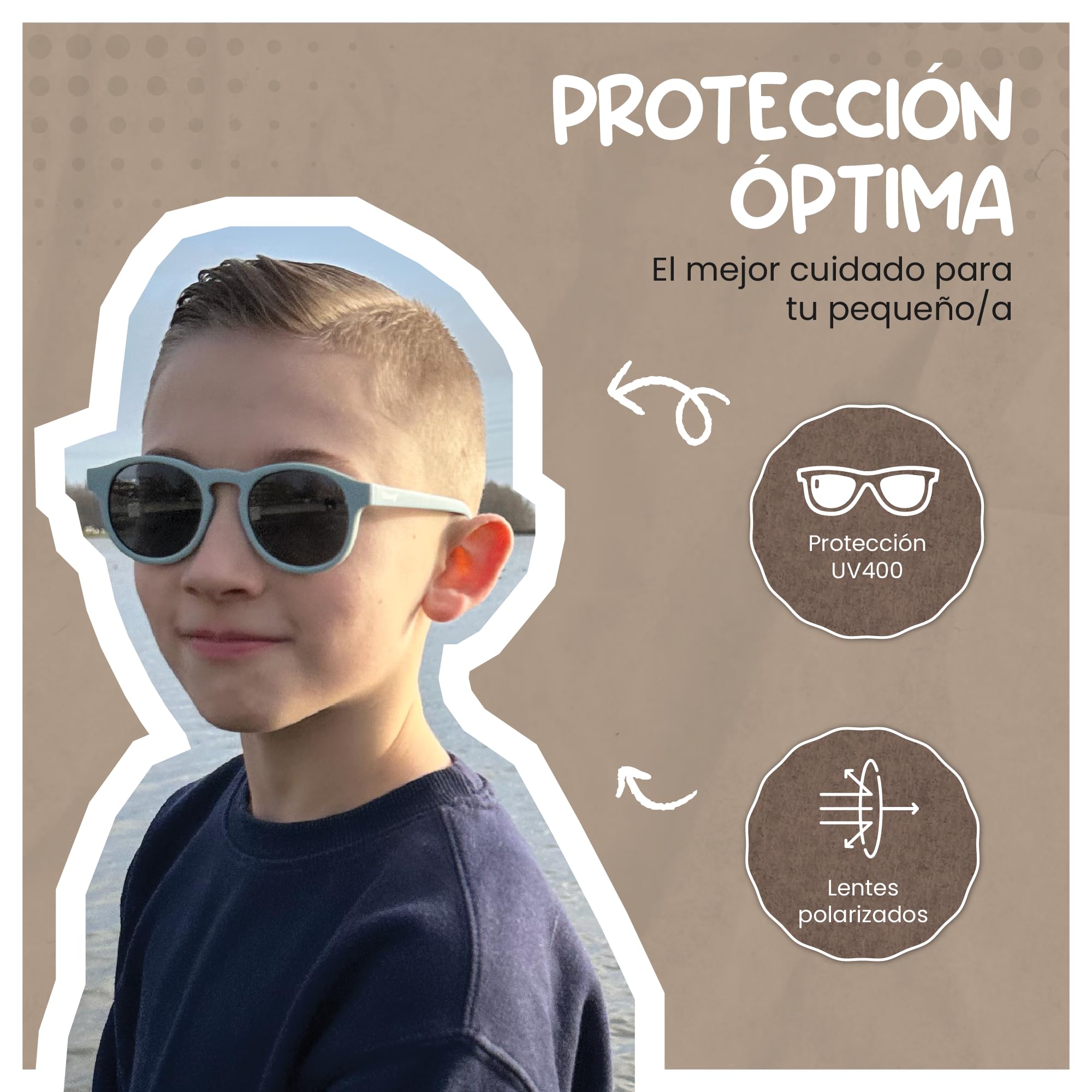 Gafas de sol para niños de 6 a 12 años - Protección polarizada UV400 - Marco flexible y flexible - Gafas de sol seguras y cómodas para niños - Novi