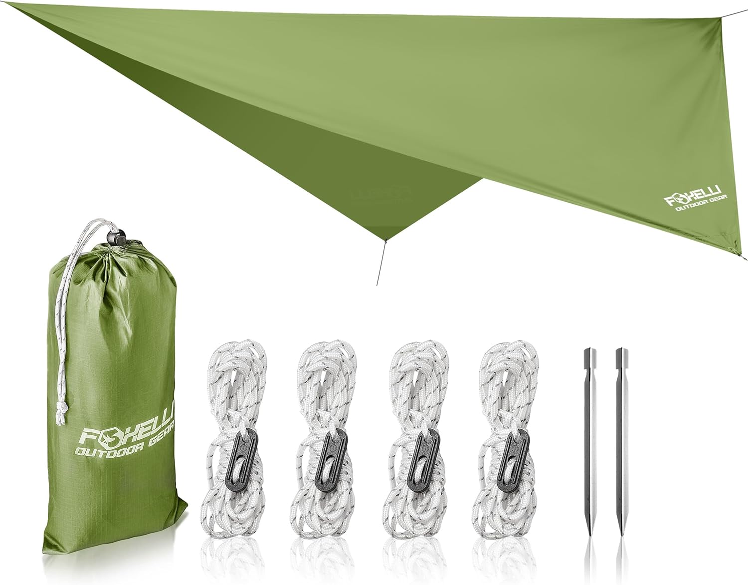 Foxelli Hammock Rain Fly – Waterproof Lightweight Tent & Hammock Rain Tarp for Camping, Backpacking w/Easy Setup Including Extra Long Guy Lines & Stakes