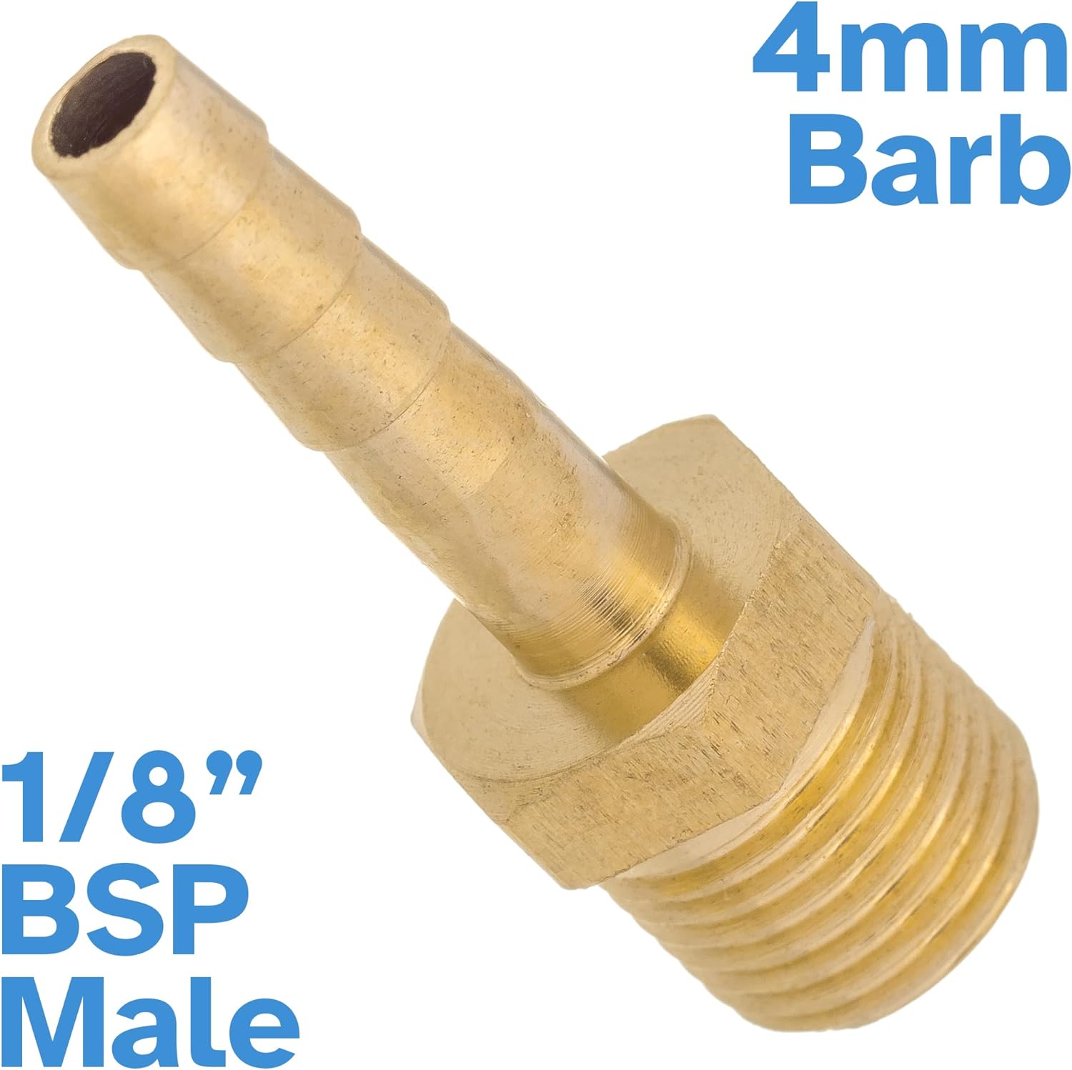 Brass Straight 4mm Barb Hose to 1/8" BSP Male Threaded Barbed Pipe Fitting Connector, Adapter Coupler Reducer Converter, Used to Connect Lines for Air, Water, Fuel, Oil and Inert Gases