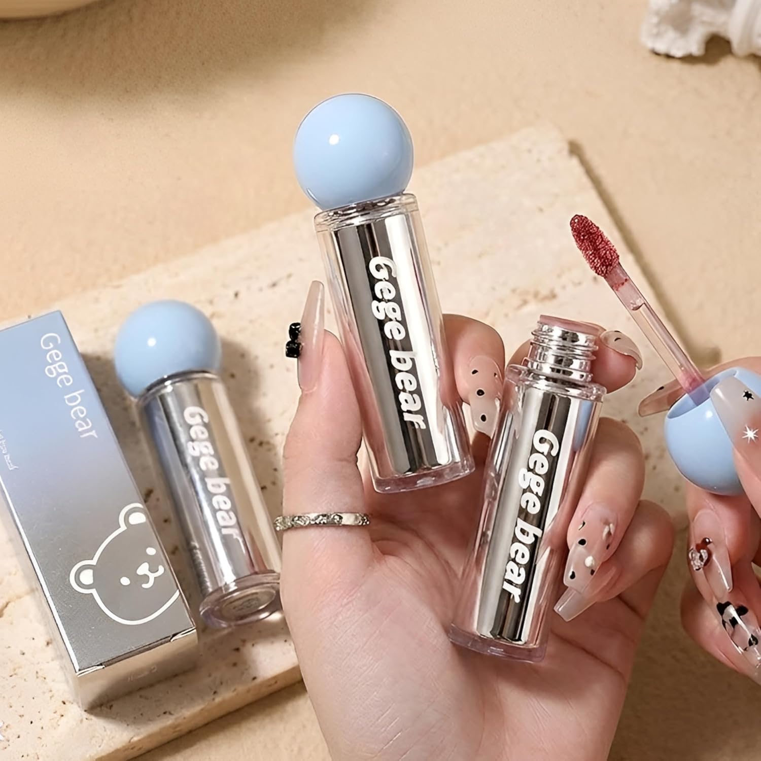 Gege Bear Lip Mud Matte Liquid Lipstick | Ice Water Mist Soft Finish | Wearable Shades Including Nude Beige, Dusty Rose & Rich Apple | Dense Delicate Texture | Full Coverage Single Swipe | Blurred Pout Effect | For Teen Girls & Young Women (01#Vanilla Milk Pink, 3g)-image-32