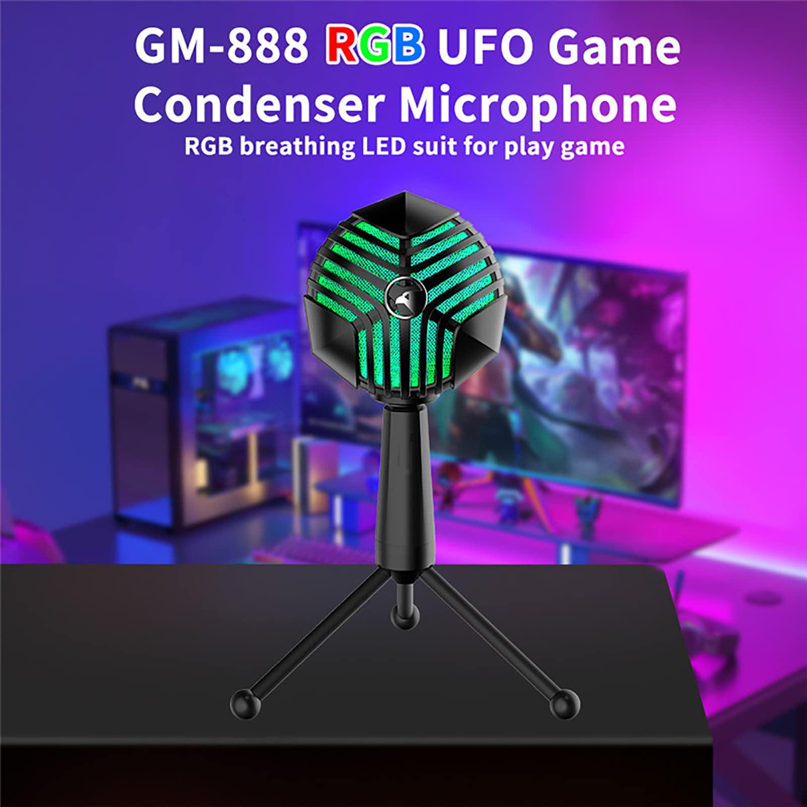 Microfono Per Computer, Microfono a Condensatore RGB, Luci LED Colorate Dinamiche, Modello Di Pickup Cardioide, Adatto Per Conferenze, Apprendimento a Distanza, Streaming Multimediale