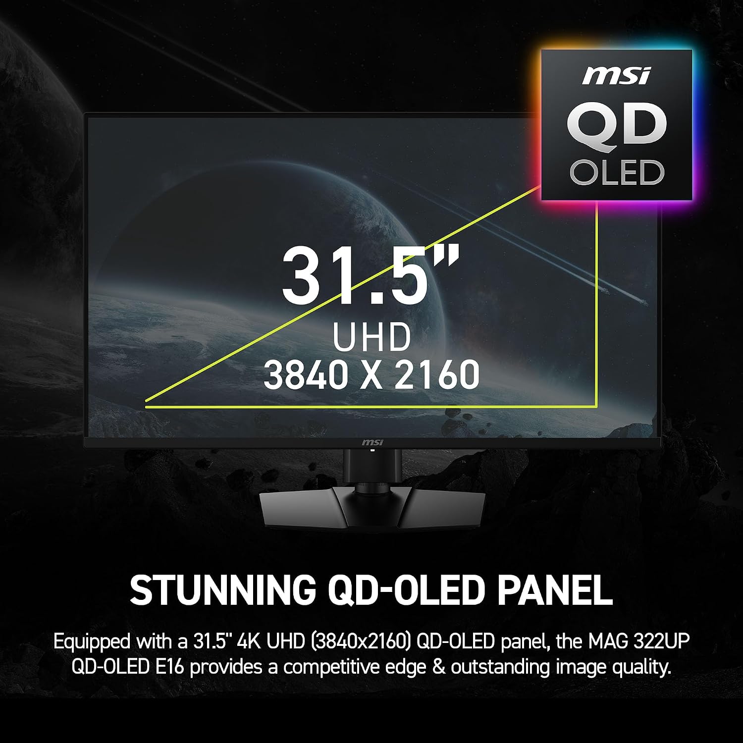 msi MAG 322UP QD-OLED E16 32-Inch QD-OLED Monitor, 3840x2160, 165Hz, 0.03ms, DisplayHDR True Black 400, AMD FreeSync Premium Pro, NVIDIA G-SYNC Compatible, AI Care Sensor, HDMI2.1, DP 2.1, 98W USB-C