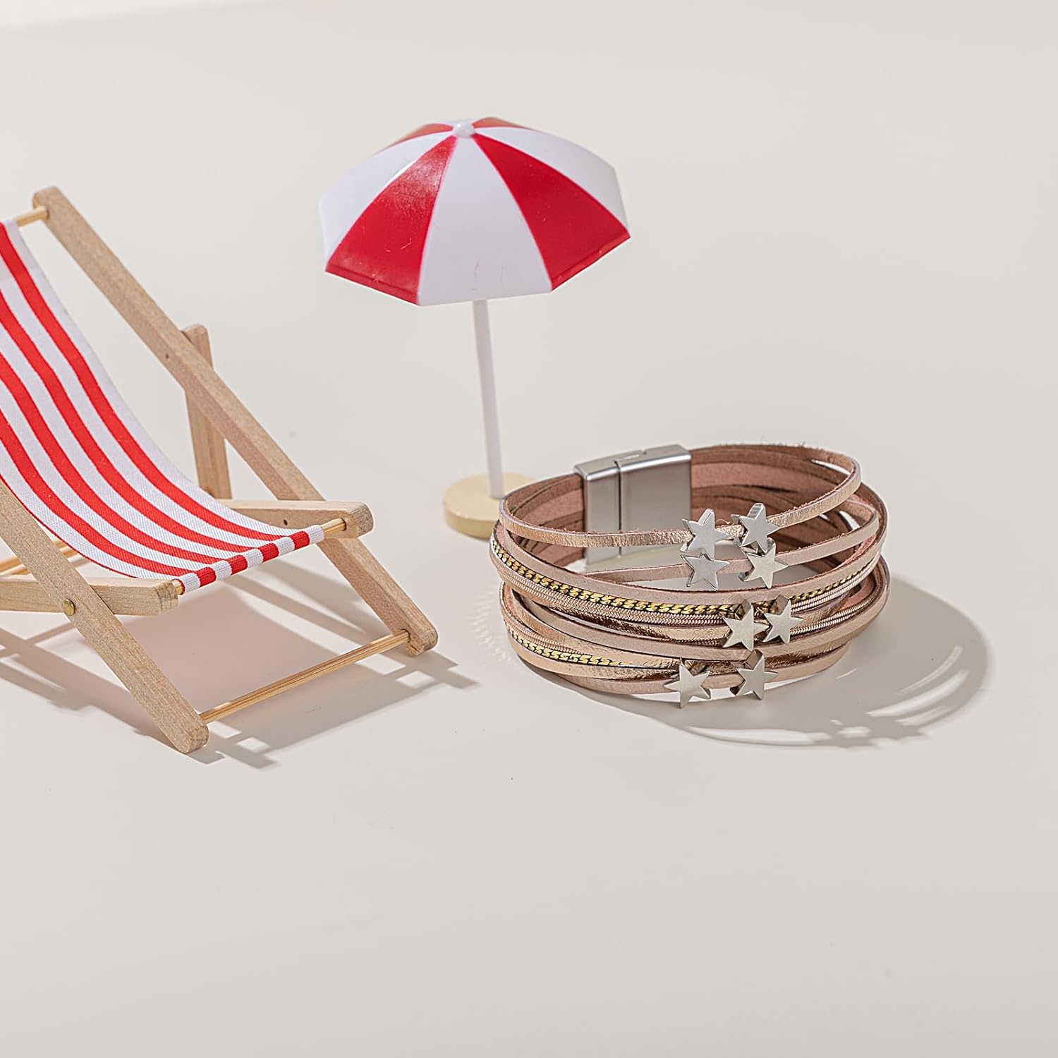 FANCY SHINY Leather Wrap Star Bracelet Boho Bangle Bracelets for Women Trendy Stackable Cute Star Charm Bracelet with Magnetic Clasp - Image 6