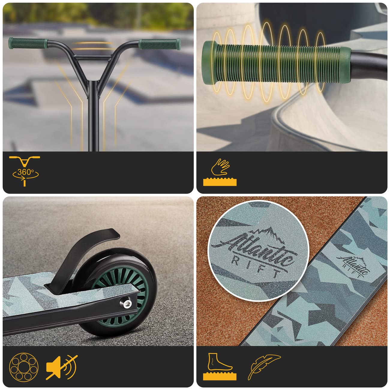 Patinete de Acrobacias Ruedas PU 100mm Manillar Y 360° Rodamientos ABEC 7 Scooter Adultos y Niños