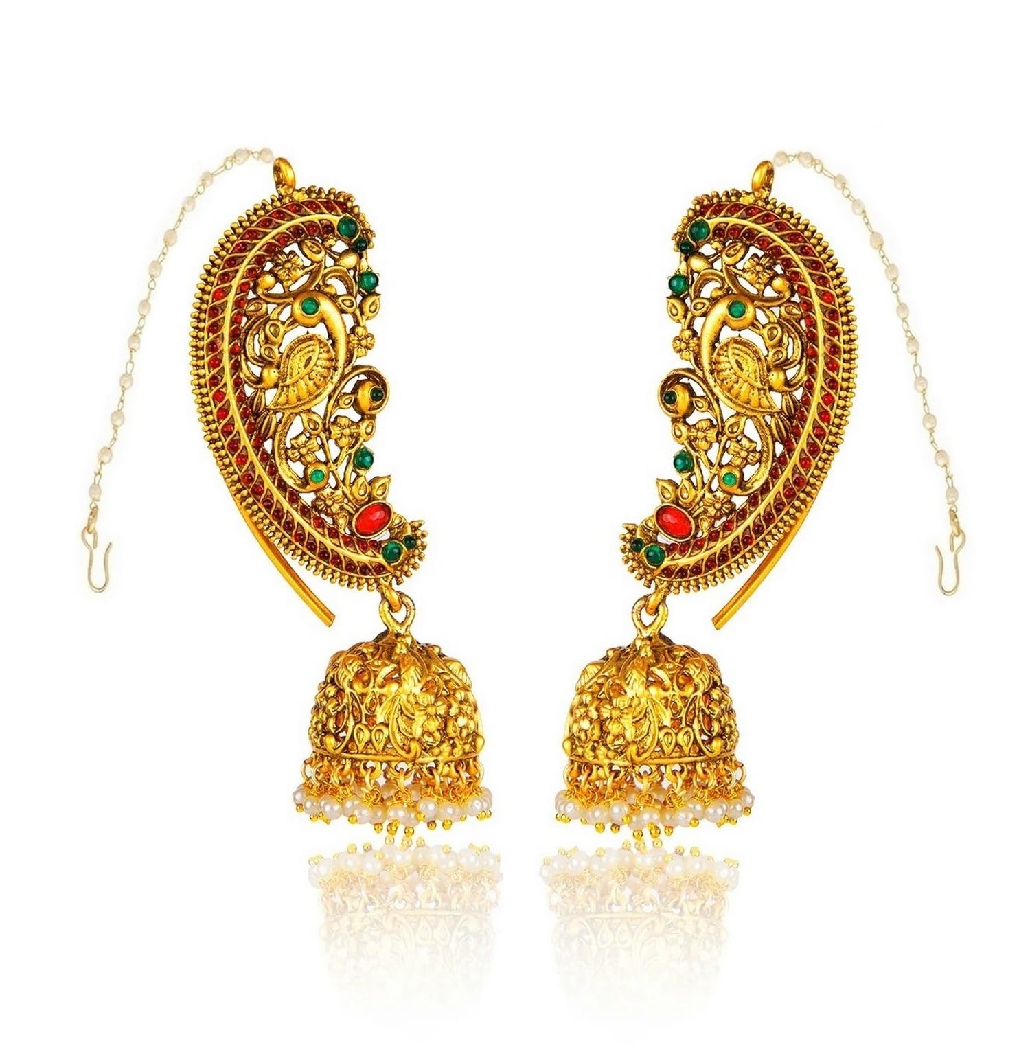 VAMA Traditional Golden Peacock Design Kaan Ka Jhumka Full Ear Earring Jhumke Jhumki Cuff Earrings For Women (B0DGGYN78C) Amazon Price History, Amazon Price Tracker