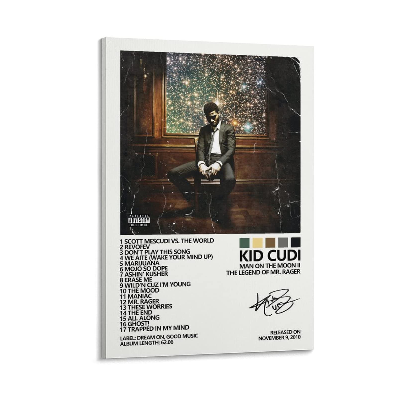 Kid Cudi Poster Man On The Moon II Album Cover Poster for Room Aesthetic Canvas Wall Art Bedroom Docor 12x18inch(30x45cm)