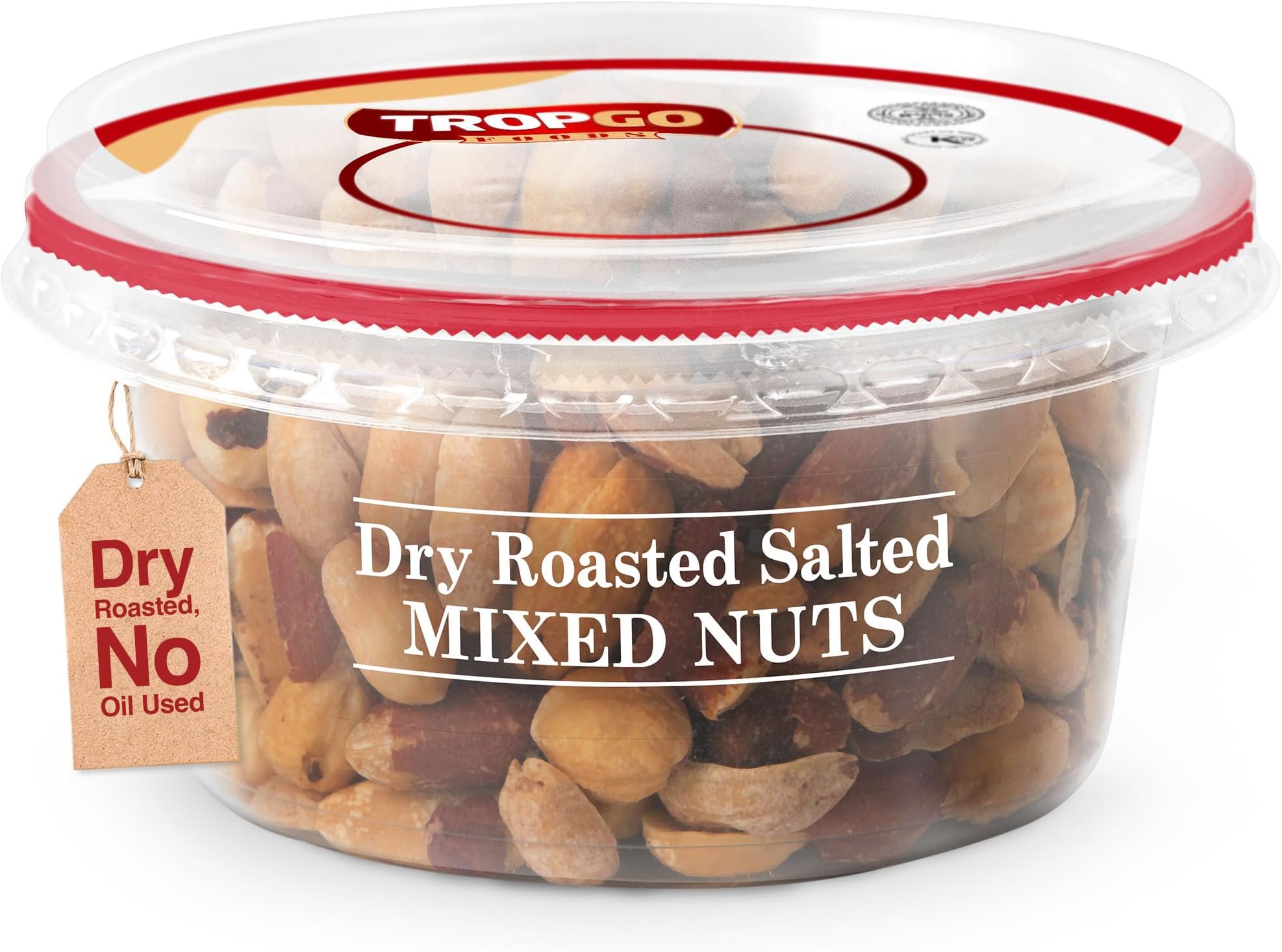 Tropgo Mixed Nuts Dry Roasted Salted 190g - Nuts in Resealable and Recyclable Tub - Wholesome Trail Mix with Fibre, Protein, and Essential Minerals - Healthy Snacks for All Ages