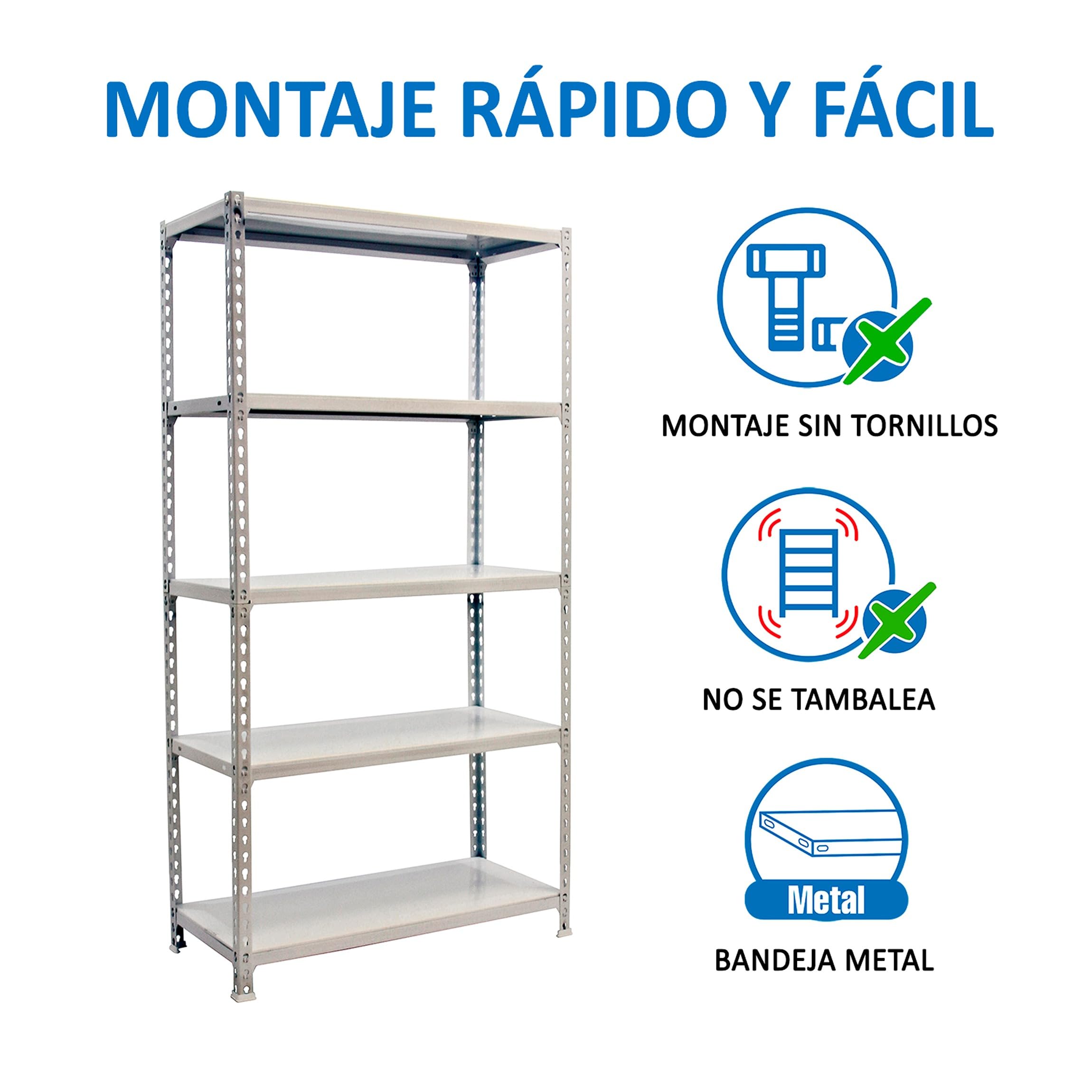 Simon Rack Estantería Metálica 2000x1000x400 mm - Simonclick | 5 Alturas, Bandeja Metal, 180 kg de Punto Flexión, Blanco, Pintura anticorrosión, Montaje sistema clic