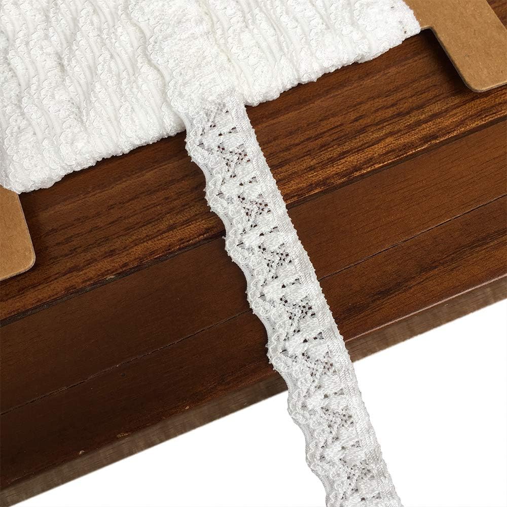 Lace Realm 幅3/5インチ ホワイト ストレッチ 花柄 レース リボン トリム 縫製用 ギフトパッケージ ラッピング 花柄