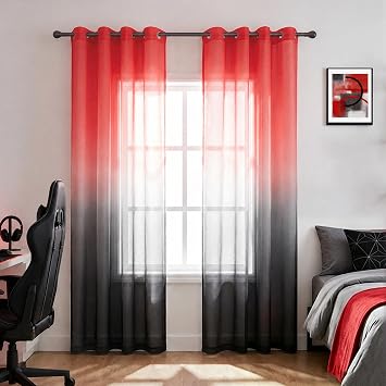 KOUFALL Red Curtains for Bedroom Living Room 84 Inches Long, Sheer Boys Curtains for Black and Red Room Decor