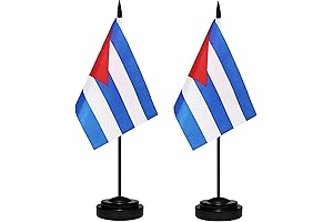 Cuba Desk Flag Set: Mini Cuban Table, Office, Desktop Flag with Black Pole