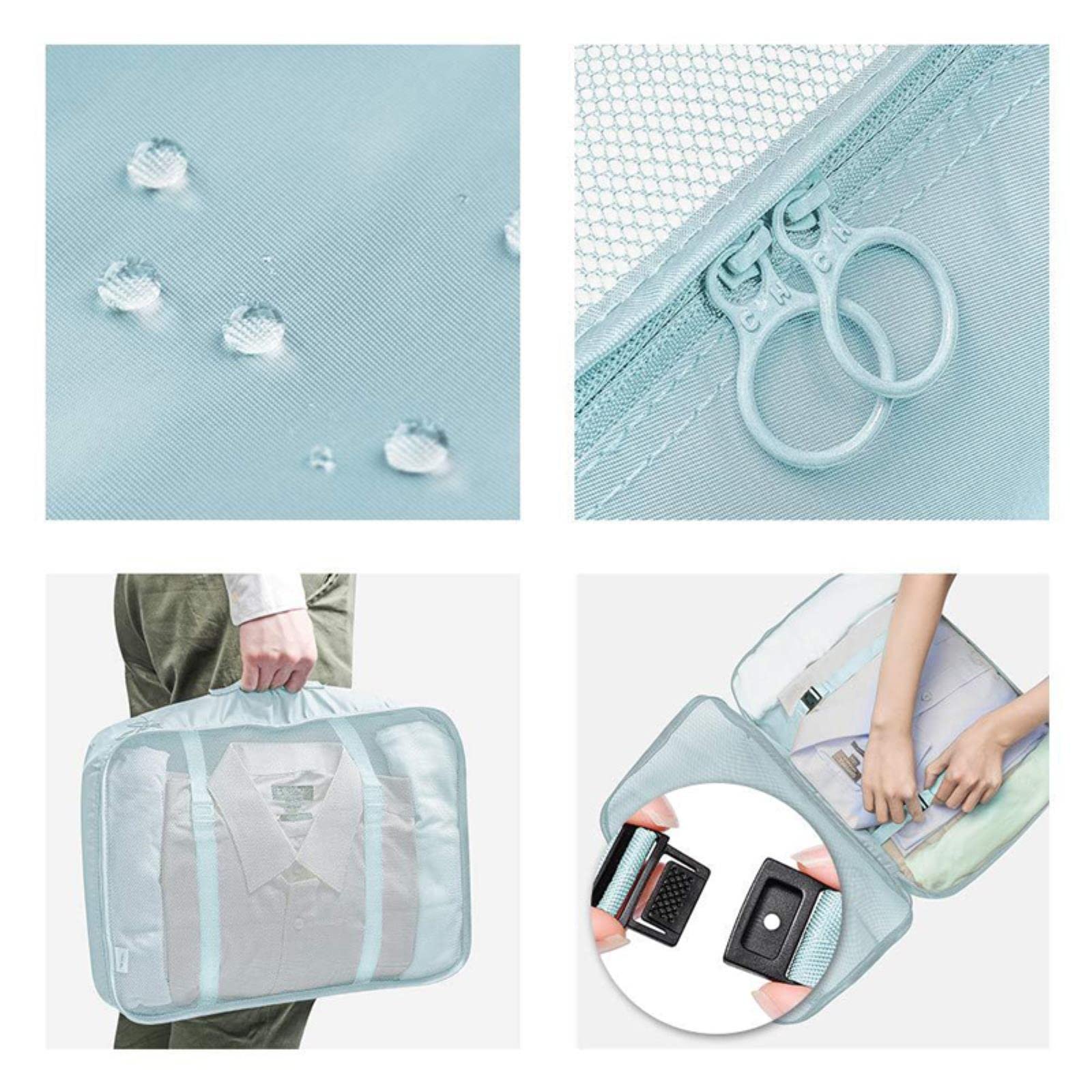 Set da 8 Borse da Viaggio per Vestiti, Biancheria Intima, Scarpe, Organizer per valigie, Grande capacità, per riporre i Bagagli, Blu Intenso