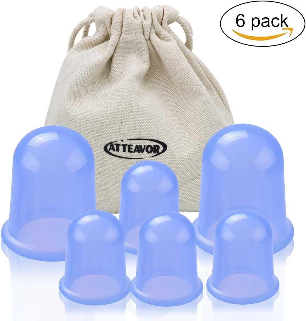Silicone Cupping Therapy Massage Set with 6 Premium Anti-Cellulite Vacuum Suction Cups - Chinese Secret to Anti-Aging Skin and a Healthy Body Inside & Out for Professional or Home use