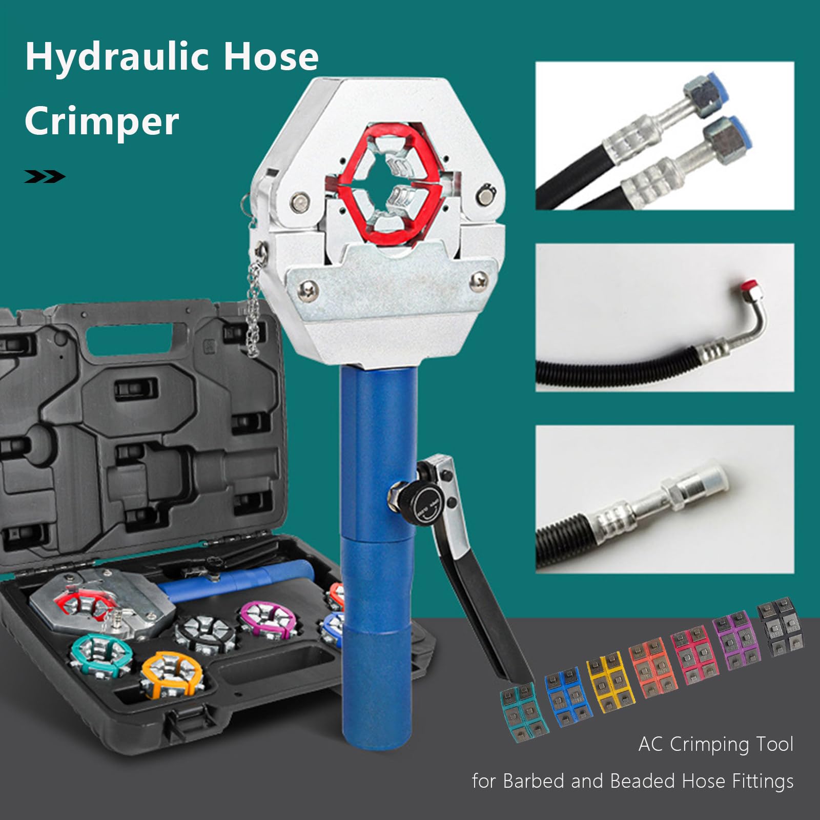 Kit de herramientas de crimpado hidráulico con cabezal giratorio y agarre ergonómico para reparación de mangueras de aire acondicionado