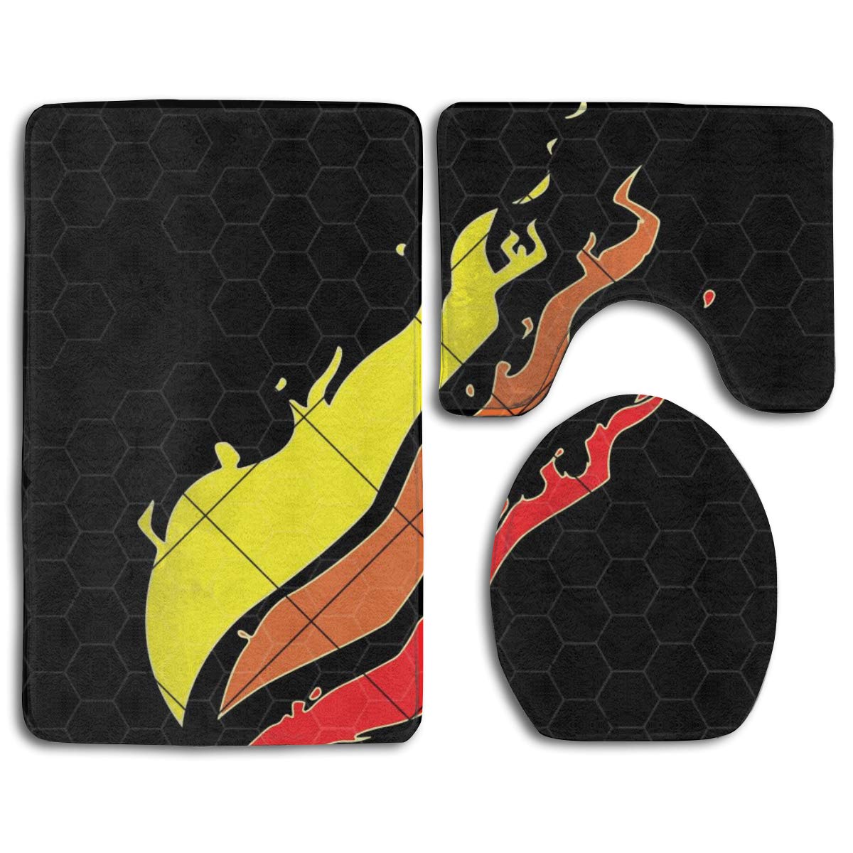 Preston Fire Nation Playz Gamer Flame 3-Piece Washable Bathroom Rug Set，Soft Non Slip Bath Mat + Contour + Toilet Lid Cover