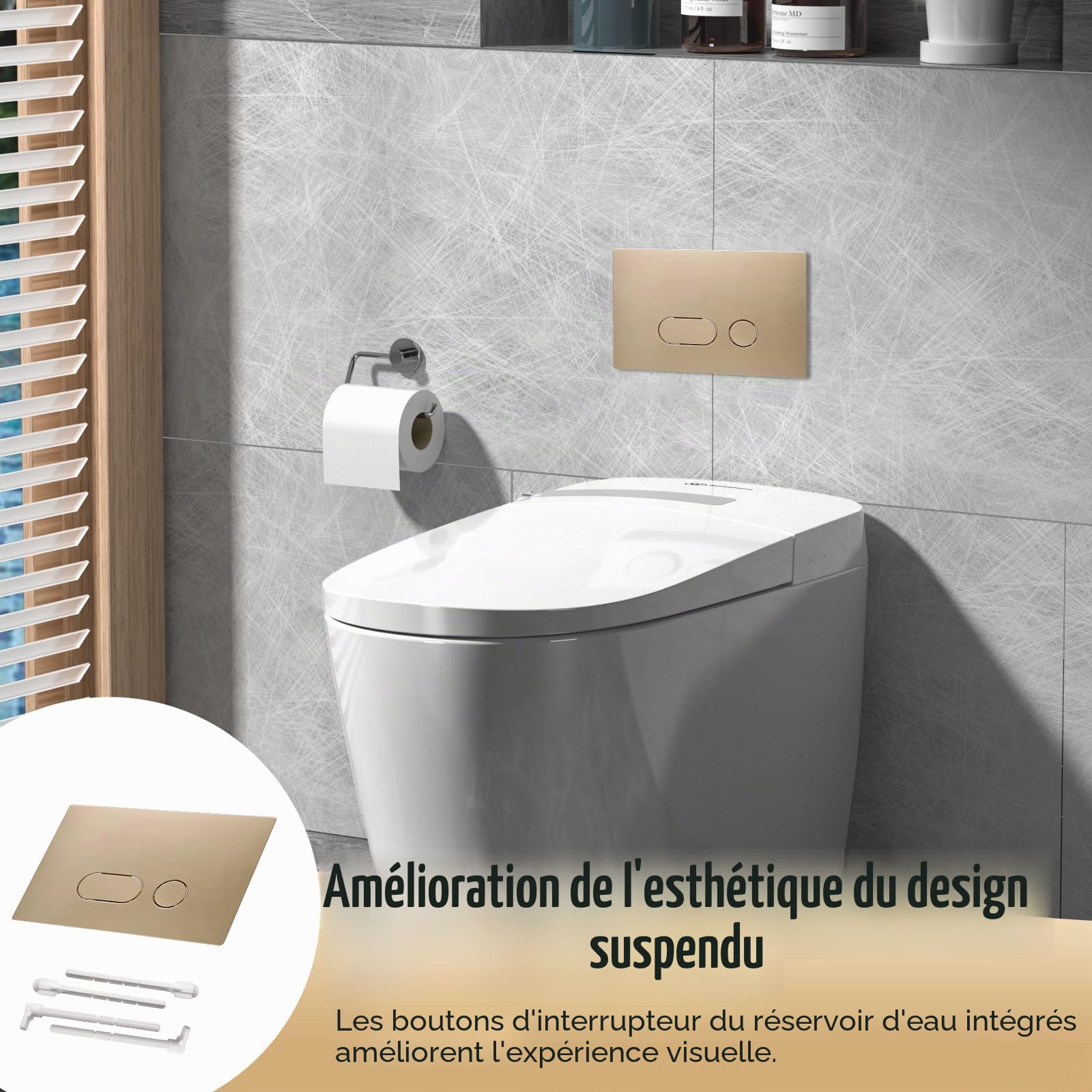ACESOME Pour plaque de déclenchement Geberit Sigma 01, Sigma10, Sigma20, Sigma21, Sigma30, Sigma50, Sigma60, plaque de déclenchement en plastique pour chasse à 2 débits (doré)
