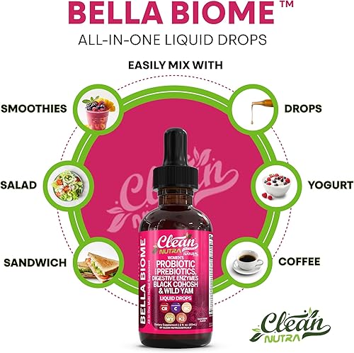 Miniatura 7 de Liquid Probiotics for Women Drops with Chasteberry, Black Cohosh, Prebiotics, Digestive Enzymes, Evening Primrose Oil, Wild Yam, Cranberry Dmannose