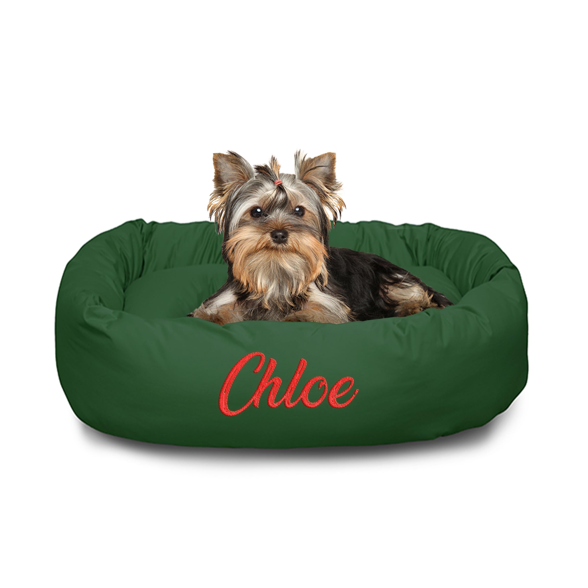 Majestic Pet Personalized 24 Inch Bagel Calming Bed - Washable, Cozy Soft Round With Spine Support for Dogs to Rest Their Head - Fluffy Donut 24x19x7 (Inch) - Small - Green