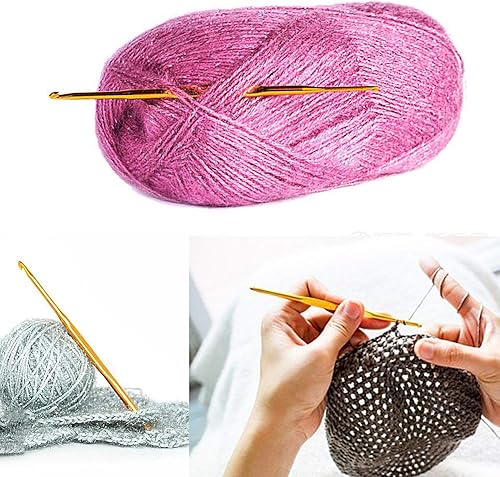 Miniatura 3 de Juego de 40 ganchos de ganchillo de doble extremo, incluye 10 agujas de ganchillo de aluminio dorado, 10 anillos de marcadores de ganchillo para