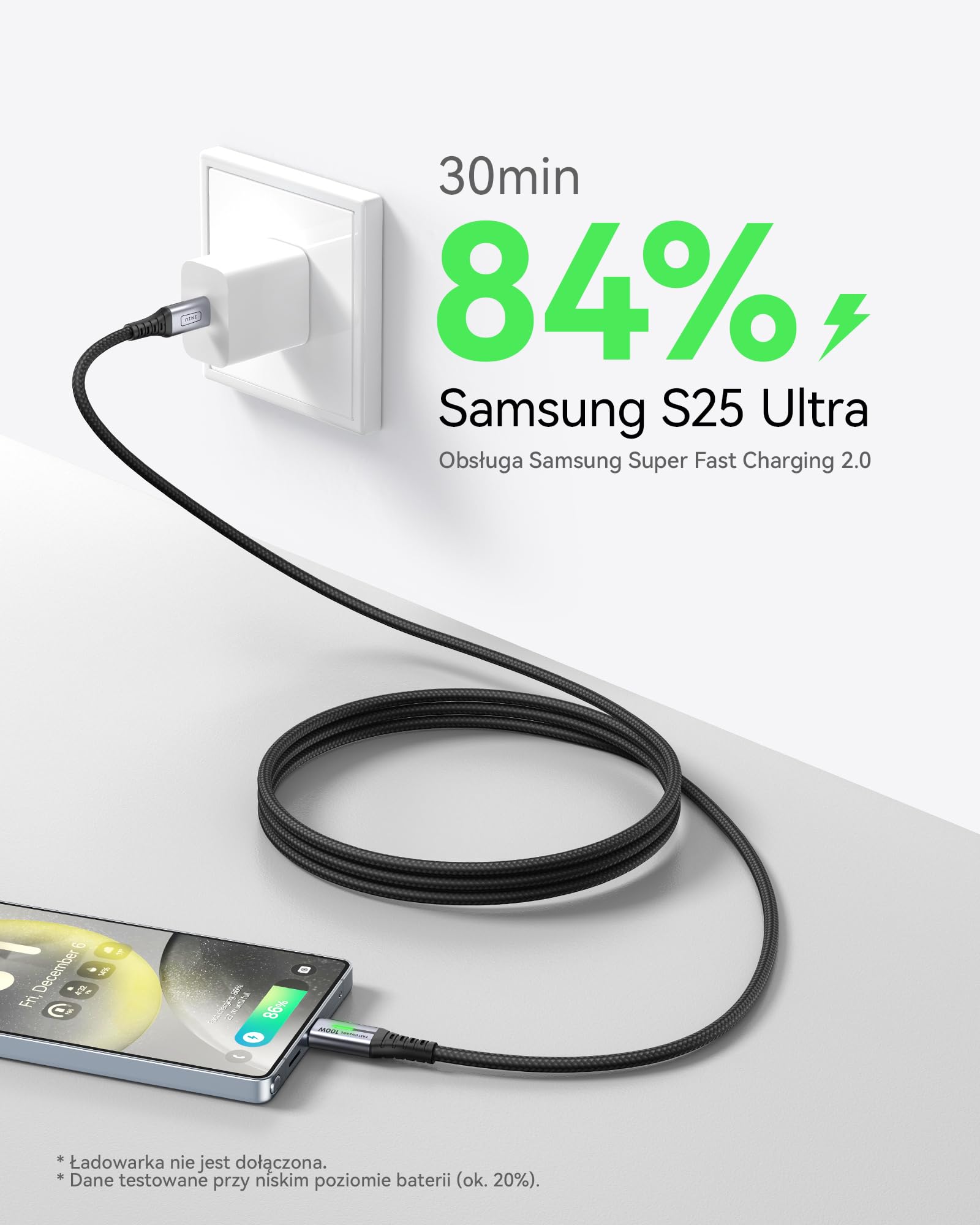 INIU Kabel USB C na USB C [2M/100W], PD 5A & QC 4.0 Typu C Szybkie Ładowanie, Nylonowy Pleciony Kabel do Ładowania USB-C do iPhone 17 16 15 Pro Max Samsung Galaxy S24 S23 iPad MacBook Google Piexel