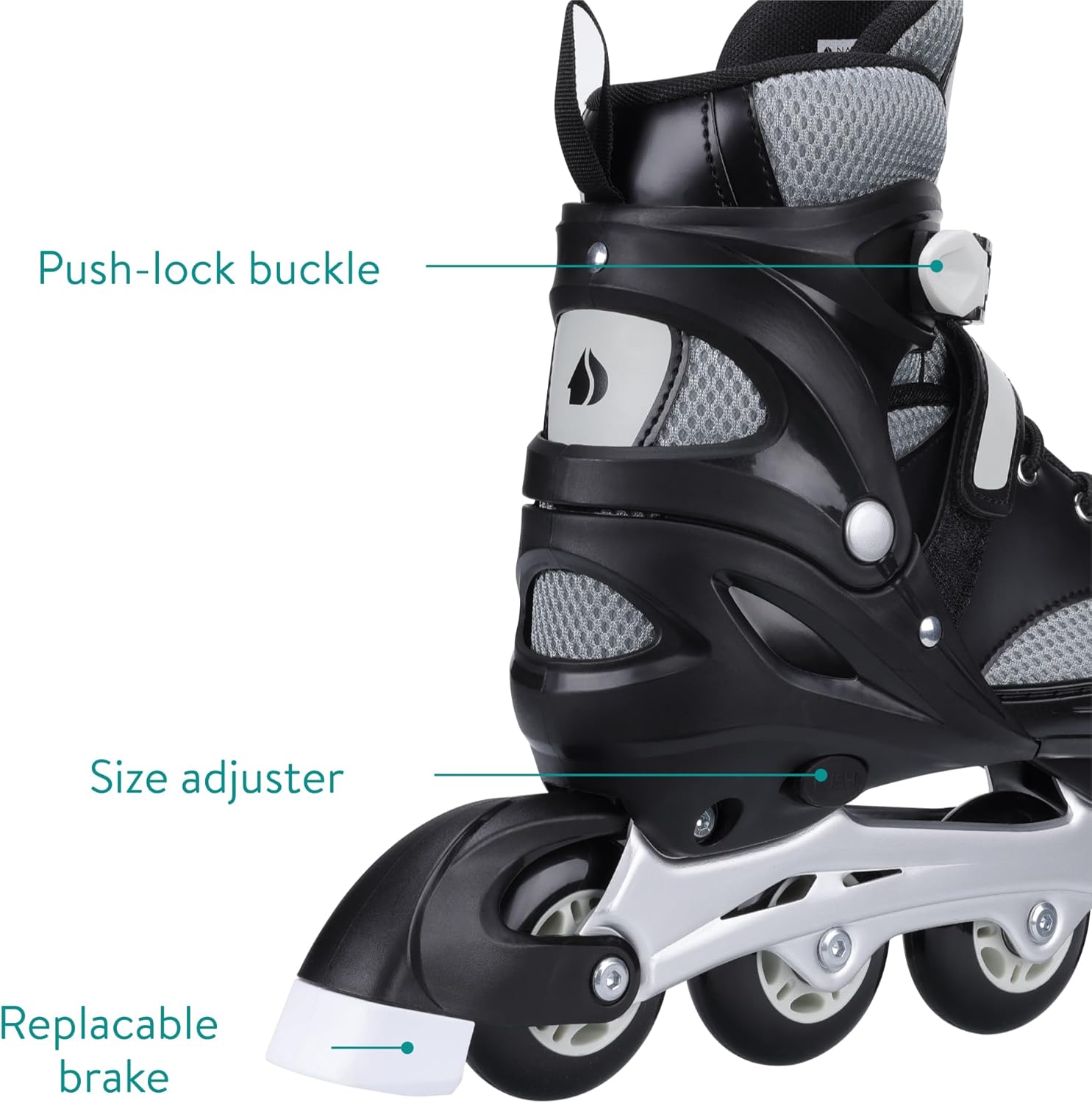 Navaris Adjustable Roller Skates - Inline Skates for Boys and Girls - Easy-Fasten Youth Rollerskates w Tool Kit Replaceable Brake - for Kids US 1-3 (EU 31-34) Gray