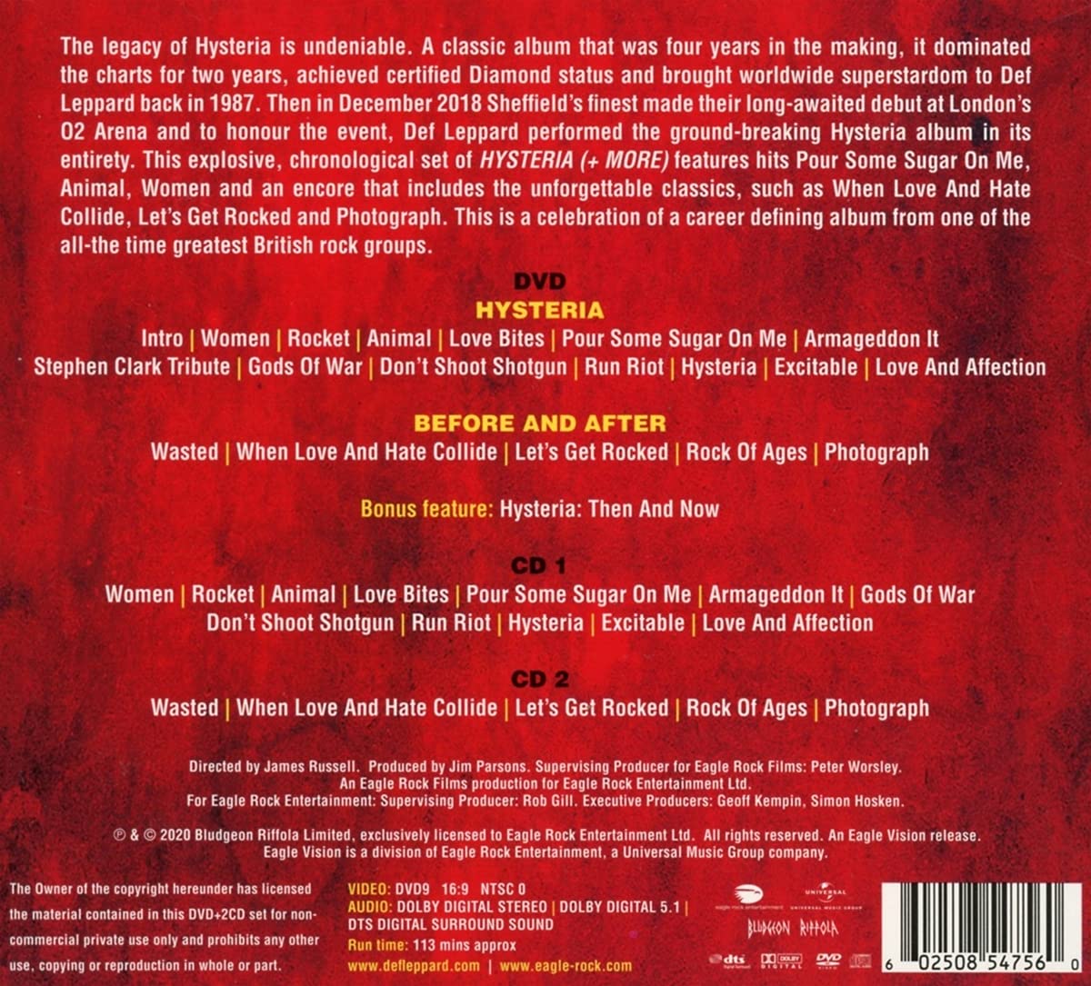 Hysteria At The O2 [DVD]