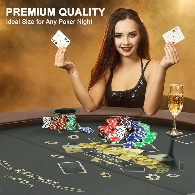Mesa de poker redonda plegable 46 pulgadas marrón miniatura 5