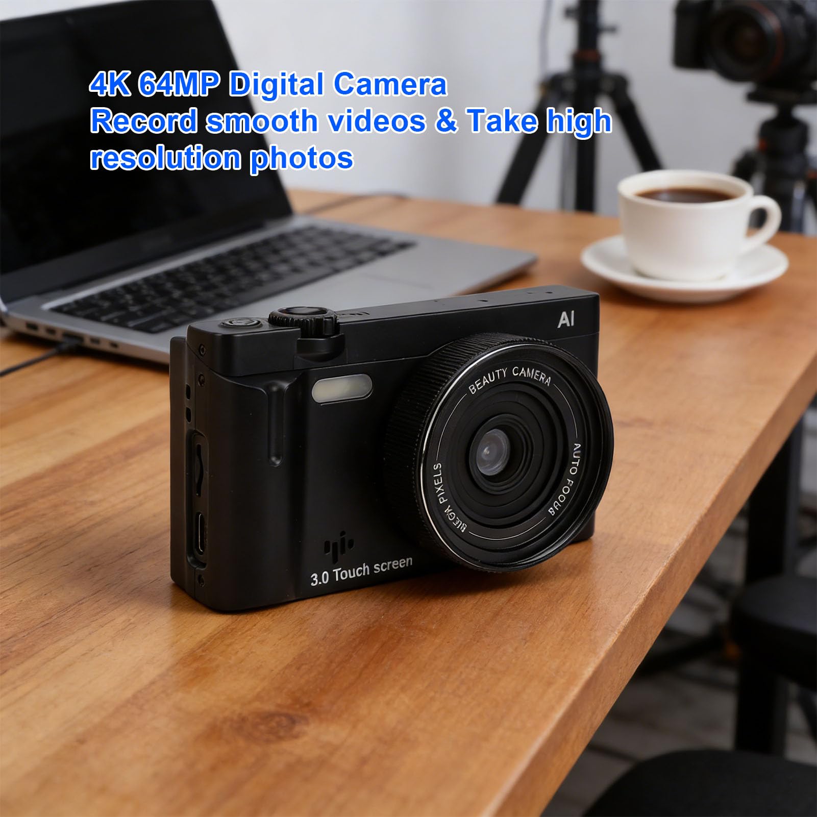 64-megapikselowy Aparat Cyfrowy 4K do Fotografii, Aparat z Ekranem Dotykowym i funkcją Wi-Fi, Autofokusem i 18-krotnym Zoomem Optycznym, Filtrami Upiększającymi AI, do