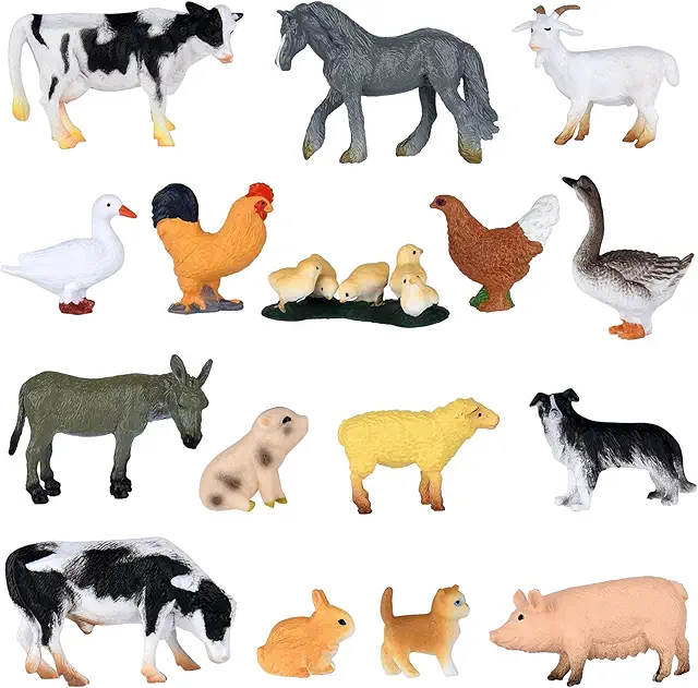 ELECLAND 16Pcs Farm Animal Figurines - Realistic Mini Animal Toys for Kids