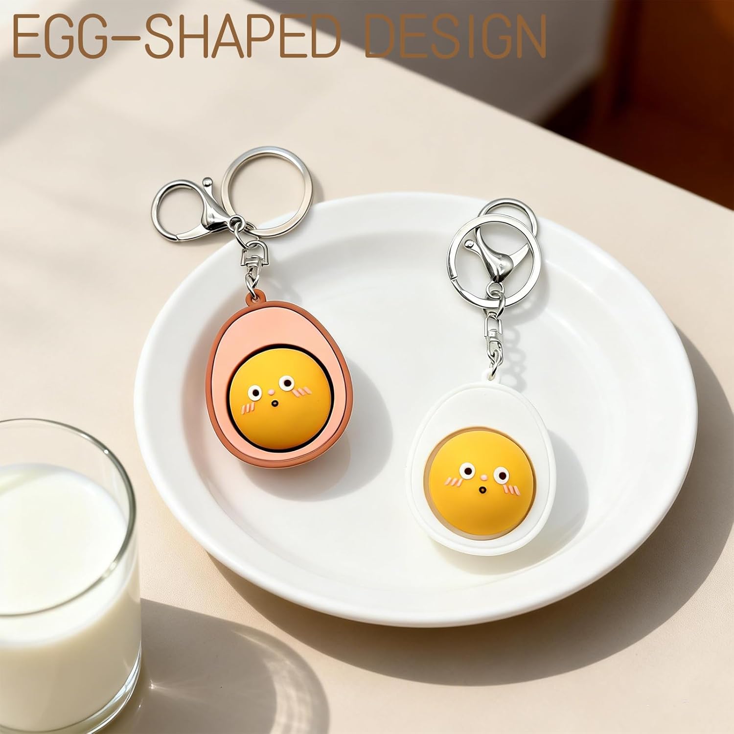 2 Pieces Egg Fidget Clicker - Cartoon Expression Keychain with Crisp Sound, Stress Relief and Sensory Toy for Adults, Ideal for Home, Office, and Travel