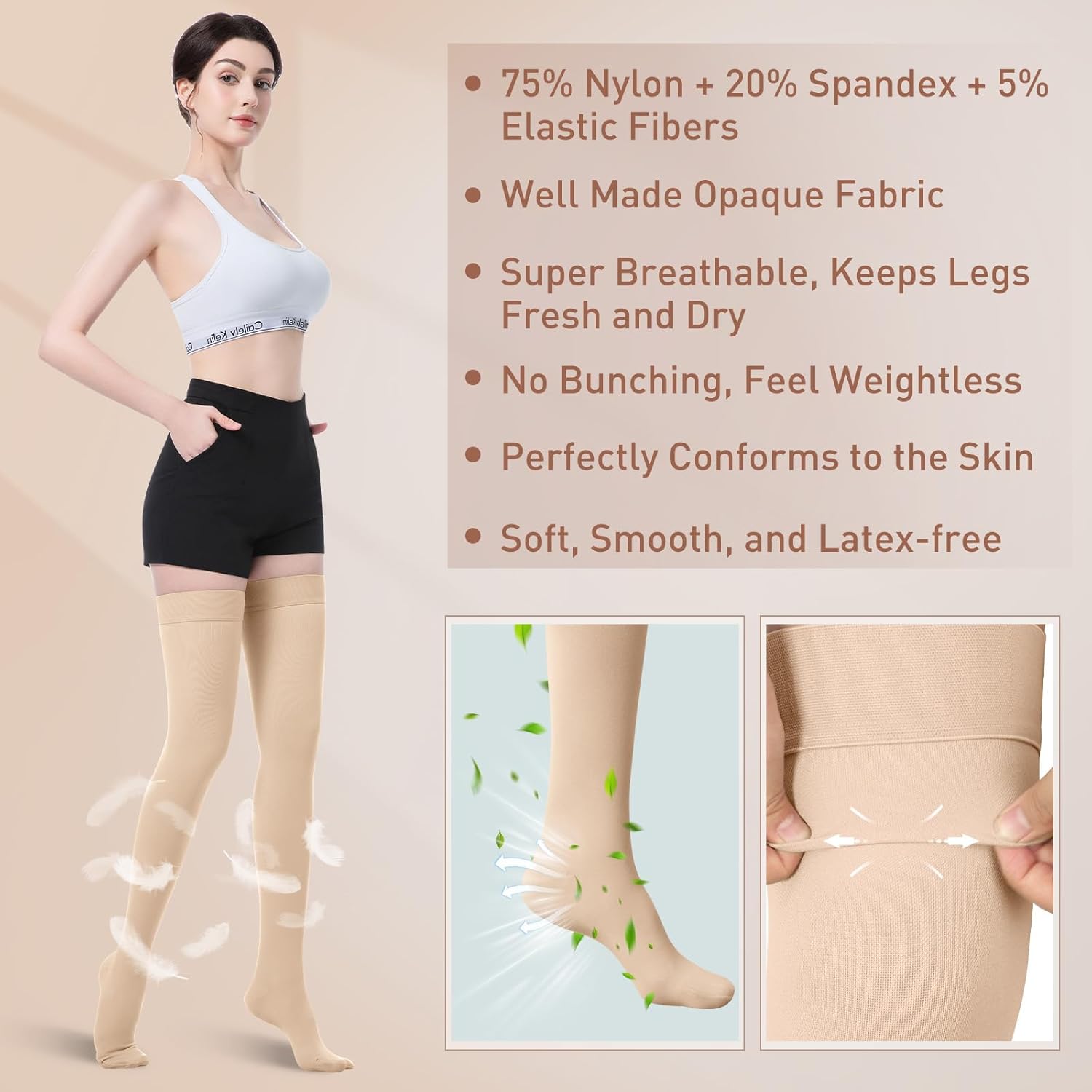 Medical Compression Stockings for Women and Men, 20-30 mmHg Thigh High Compression Socks, Closed Toe Graduated Compression Hoses, Long Circulation Pressure Stockings for Varicose Veins, Edema - Image 4