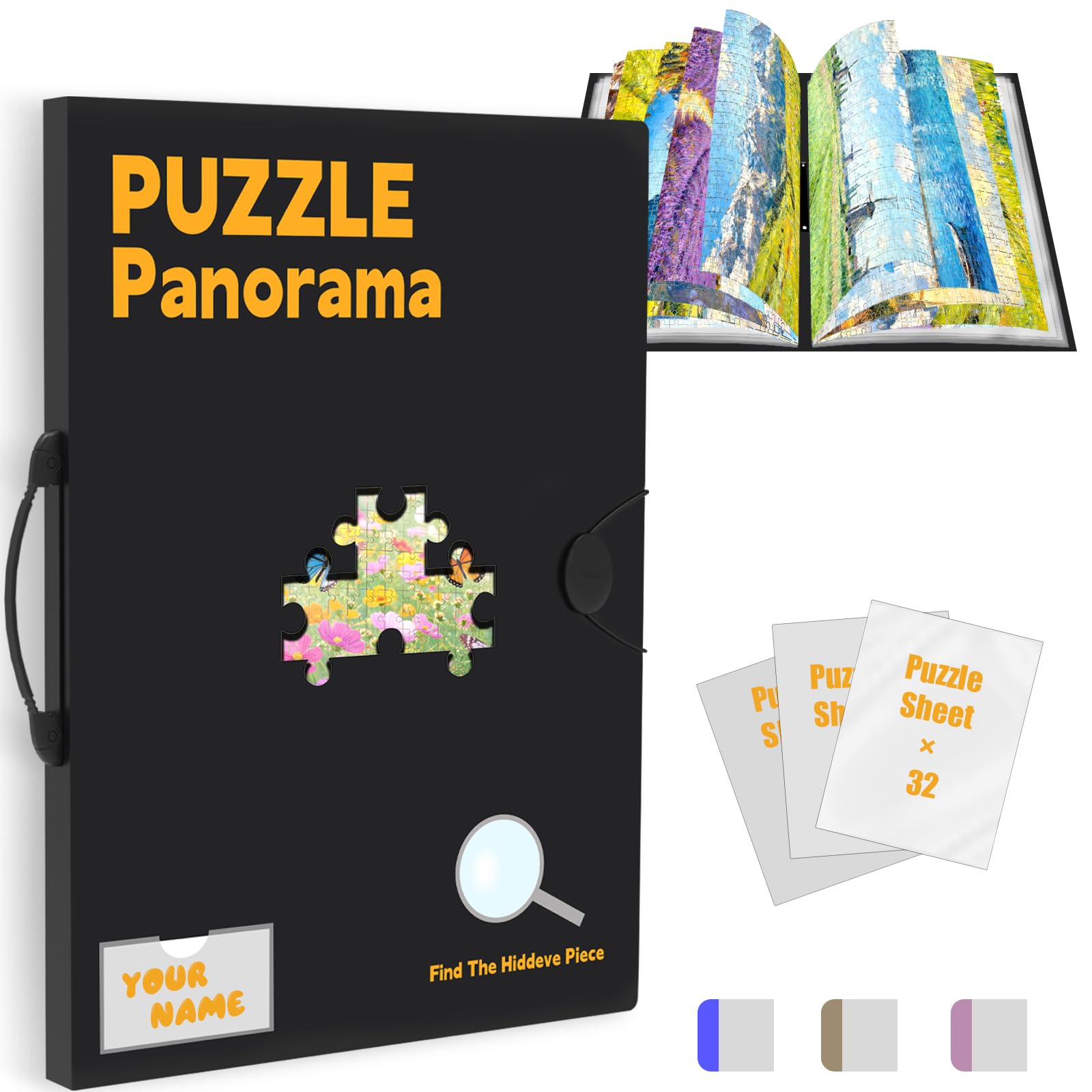 Puzzle Storage for Bigger 1000pcs with Central Mesh Window,30.7 * 24.6in (Inner Page Size) Puzzle Holder with 5 Set Puzzles Stickers,Labeling Tabs and