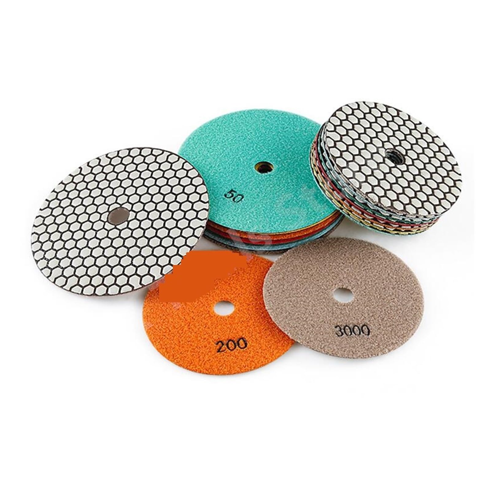 Juego de 7 almohadillas de pulido de diamante de 5/6 pulgadas, disco de lijado en seco, disco de amolado para mármol, granito, láminas de pulido, herramientas de amolado (7 unidades de 5 pulgadas, 100