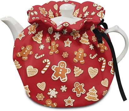 Christmas Gingerbread Man Tea Cosy Keep Warm Teapot Protective Cover Durable Insulated Tea Kettle Dust Cover for Teapots Breakfast Pot Tabletop Kitchen Accessories Tea Pot Covers Only