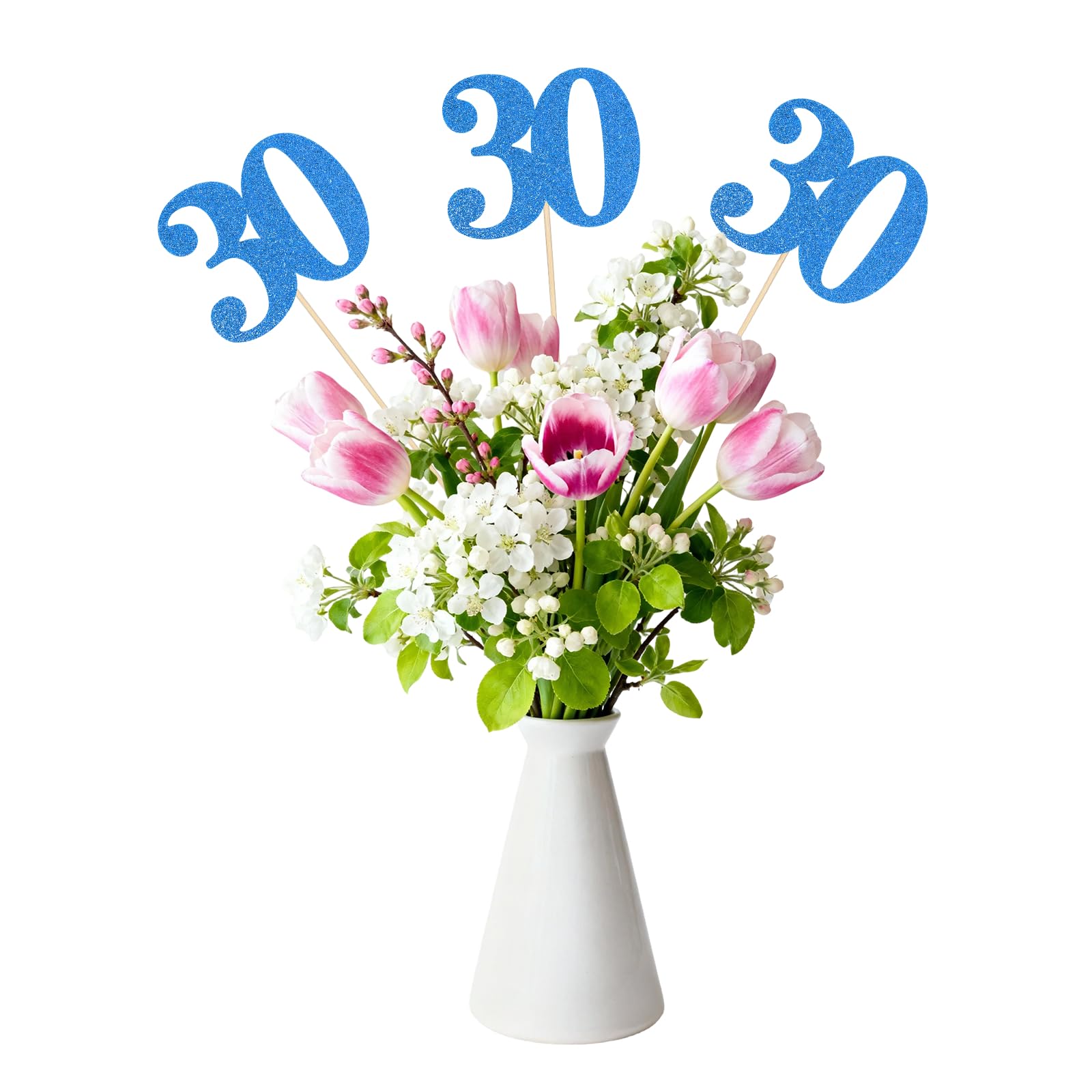 sourcing map 12Pcs 30th Birthday Centerpiece Sticks, Glitter Cupcake Picks Glitter Cupcake Toppers Number Cake Toppers for Birthday Party Anniversary Decoration, Blue
