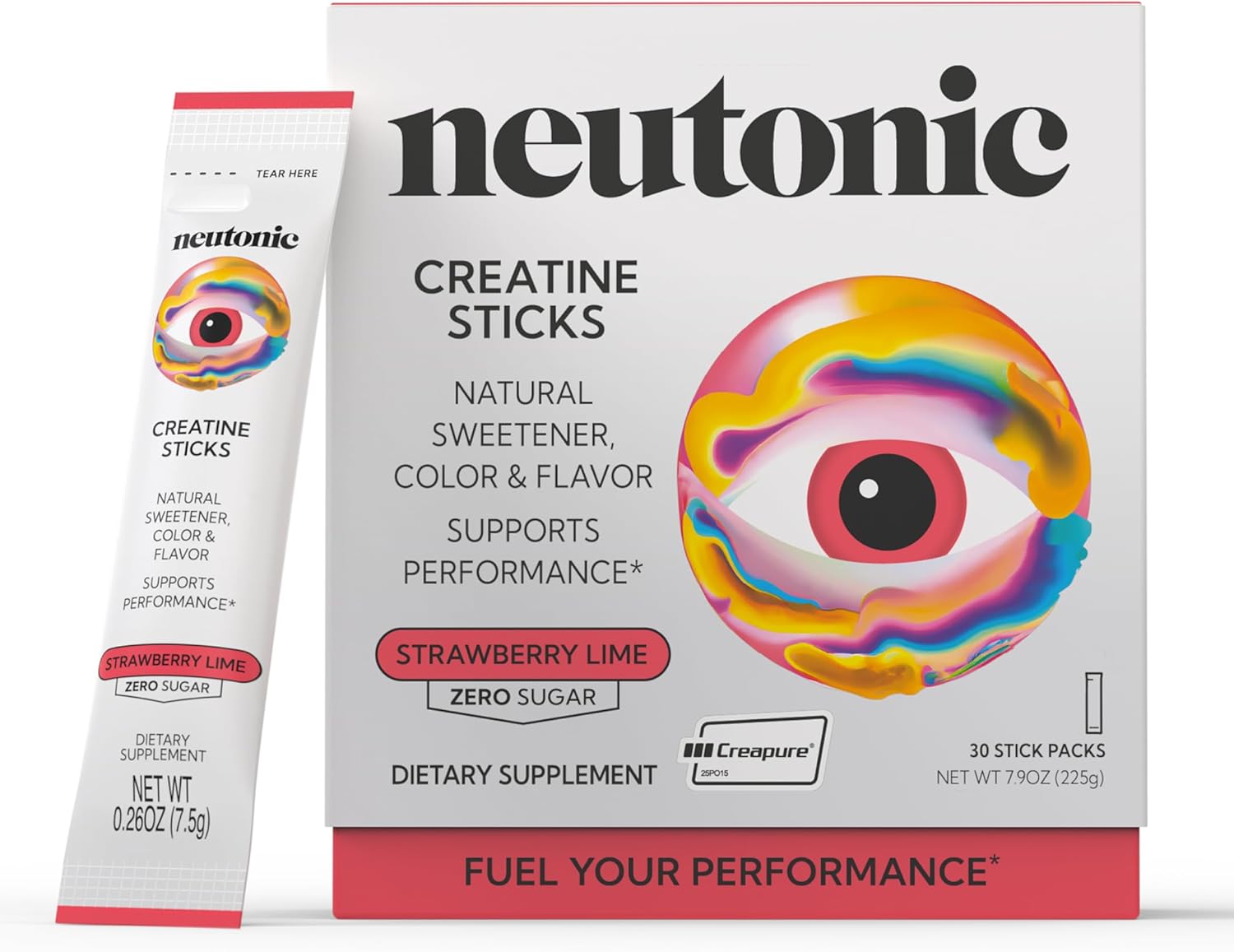 Neutonic Creatine Monohydrate | Strawberry Lime Flavored | Premium Micronized Creapure Creatine Powder | Supports Strength and Power | Zero Sugar, Vegan | Convenient Single-Serve Packets | 30 Sticks