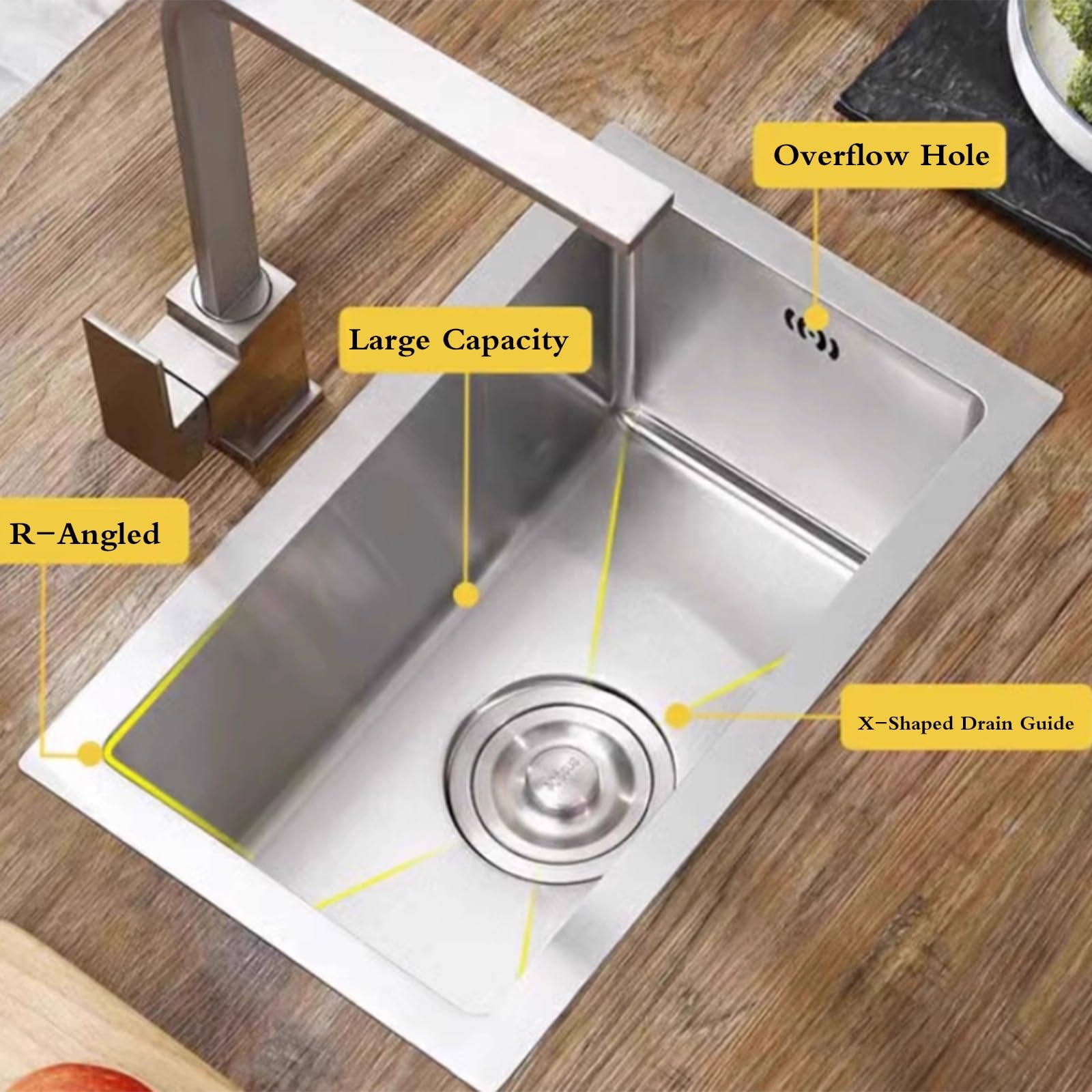 Mobiletto sottotop in Acciaio Inox Mobiletto da Cucina Piccolo con Vasca Singola e Rubinetto per Cucina con Preparazione di cibi umidi, Lavanderia (40 * 40 20 cm)