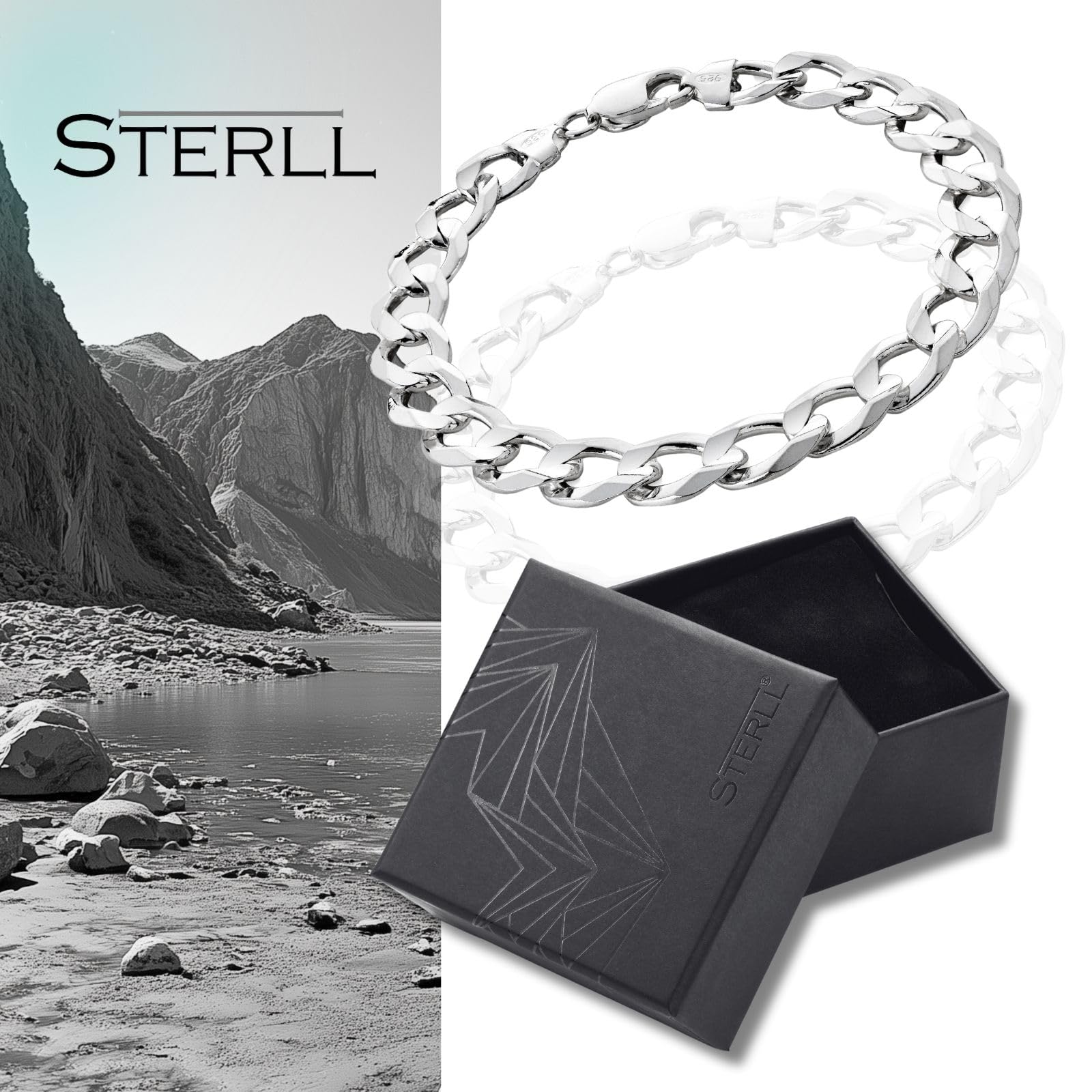 Herren-Armband aus massivem 925 Silber, ideal als Geschenk für Mann oder Freund, mit Schmuckbox