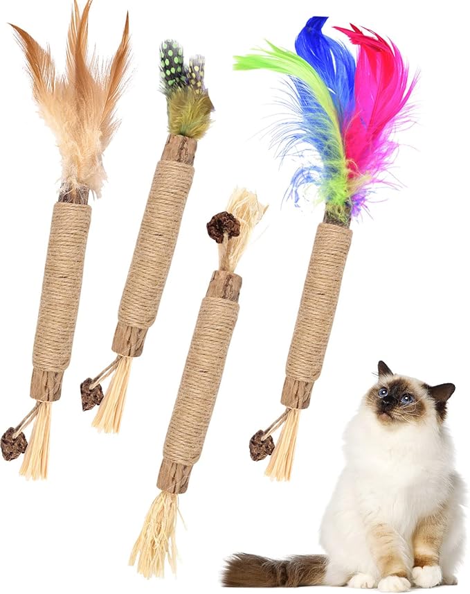 ERKOON Cat Silvervine Chew Sticks, 4pcs Catnip Toys For Cats Kittens