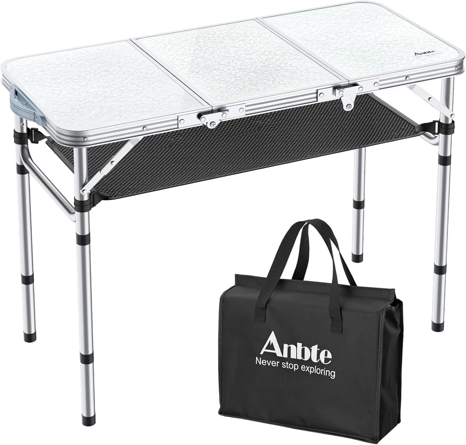 Anbte Table de Camping Pliante en 4 Hauteurs Table de Pique-Nique Enroulable Portable Noir en Aluminium avec Sac de Transport pour Barbecue, Voyage, Plage, Jardin - 89 cm X 40 cm Anbte Table de Camping Pliante en 4 Hauteurs Table de Pique-Nique Enroulable Portable Noir en Aluminium avec Sac de Transport pour Barbecue, Voyage, Plage, Jardin - 89 cm X 40 cm