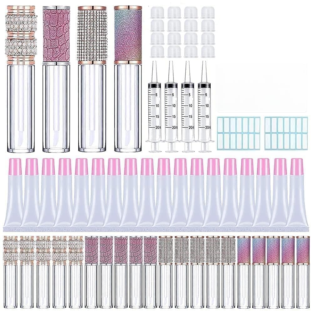 AMORIX 10ml Squeeze Tubes with Pink Cap Bundle and 5ml Lip Gloss Wand Tubes