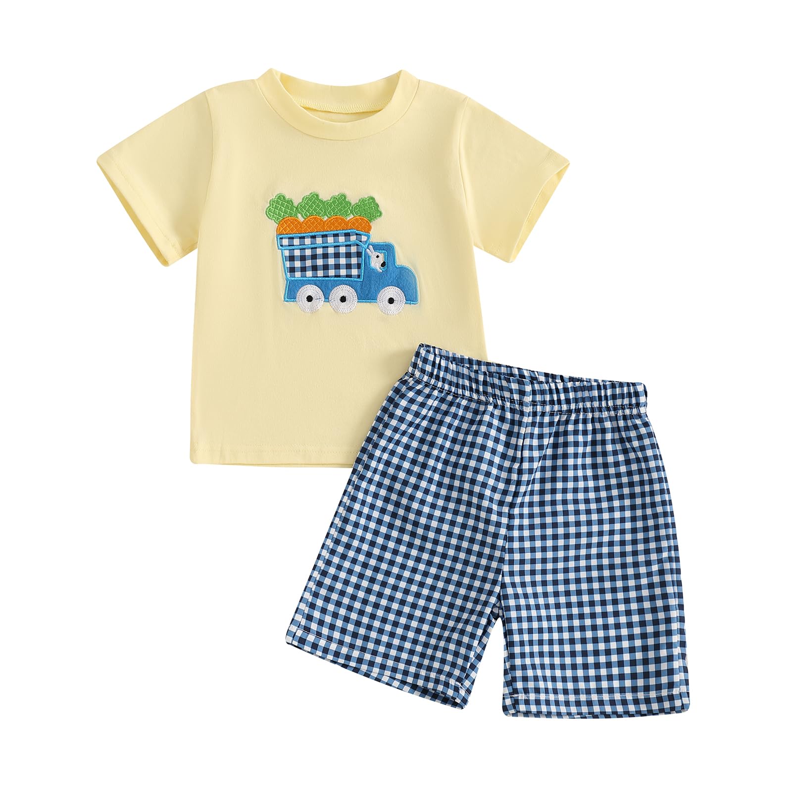 Toddler Baby Boy Easter Rabbit Outfit Short Sleeve Bunny Carrot Smocked T-shirt Elastic Waist Shorts Summer Clothes